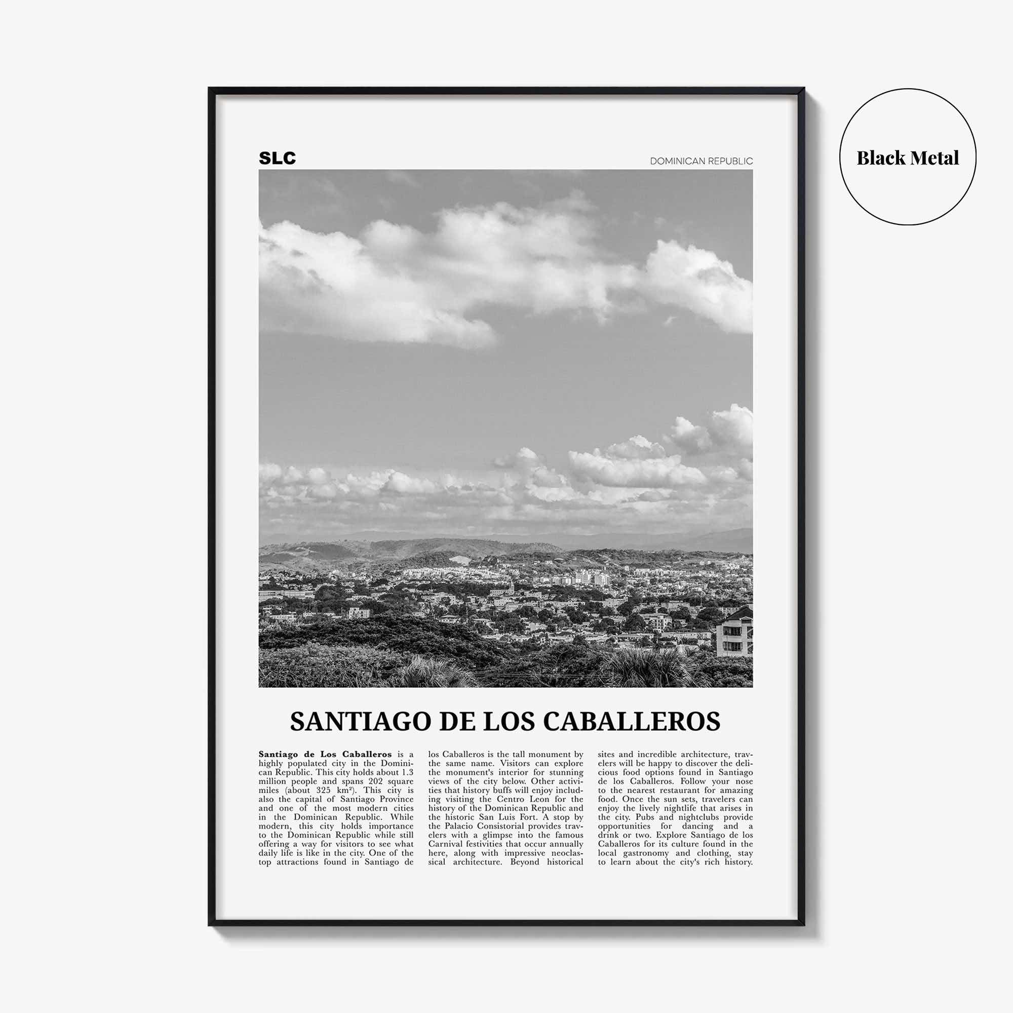 Santiago de los Caballeros Print Black and White, Santiago de los Caballeros Wall Art, Santiago de los Caballeros Poster, Dominican Republic
