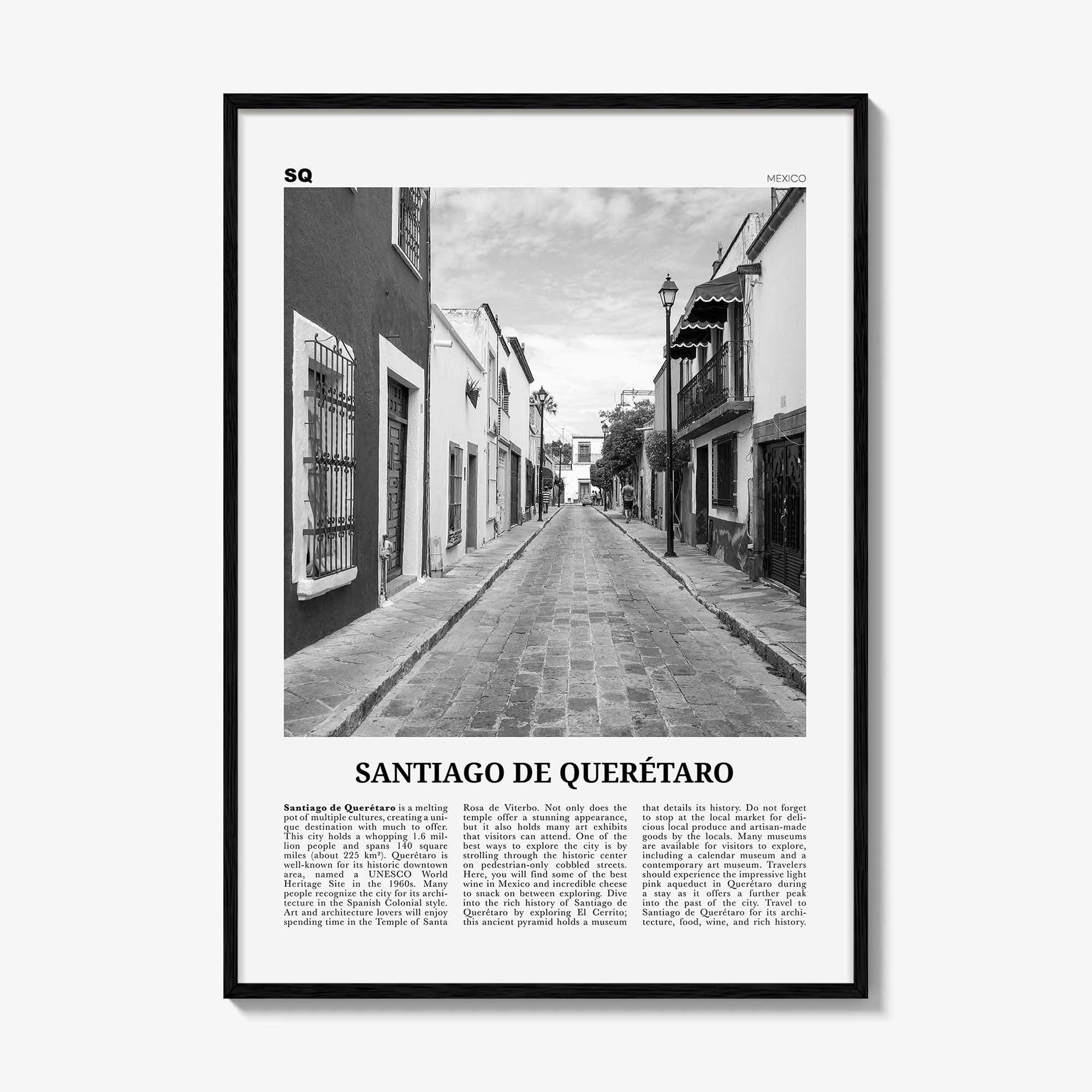 Santiago De Queretaro Print Black and White, Santiago de Querétaro Wall Art, Santiago de Querétaro Poster, Santiago Querétaro Photo, Mexico