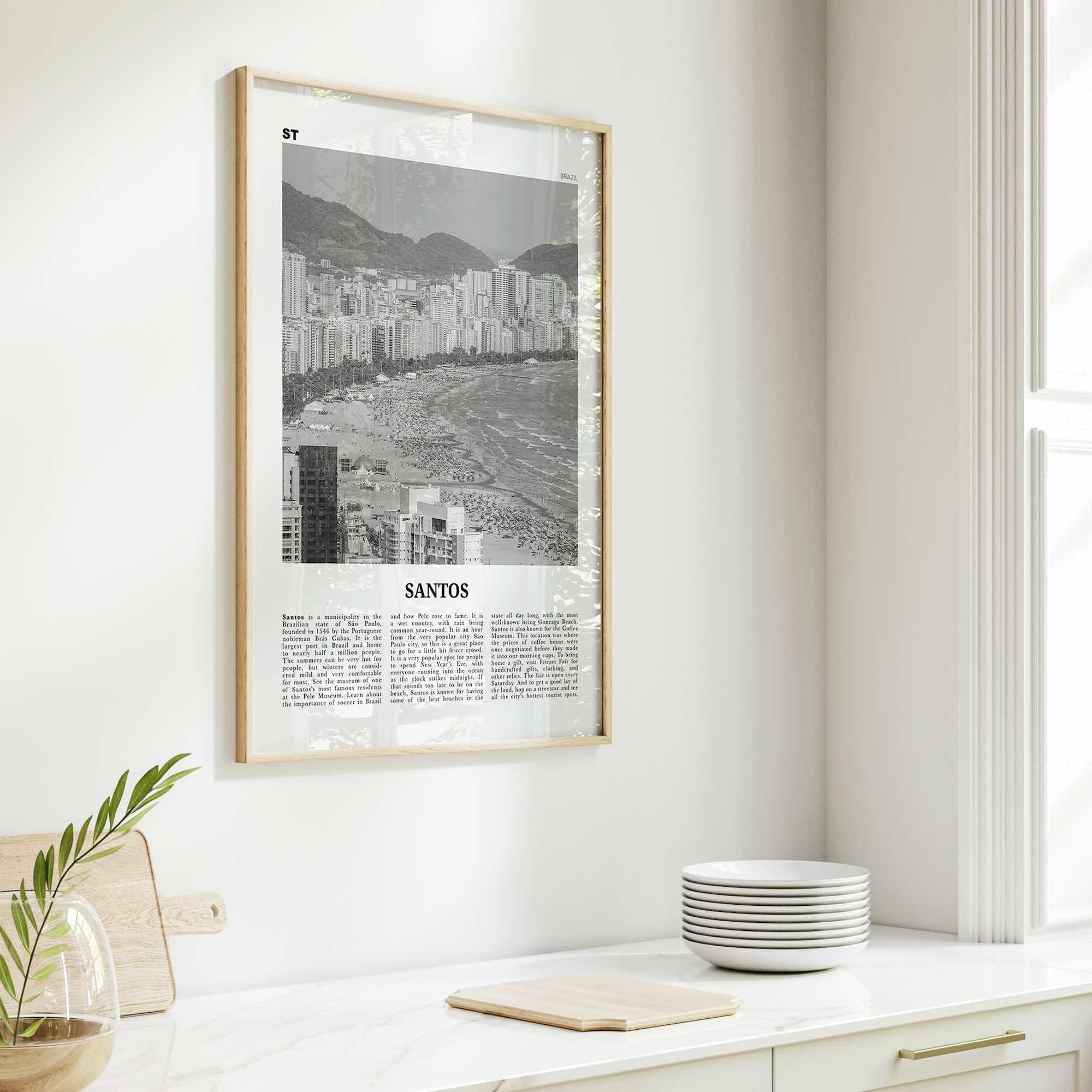 Santos Print Black and White, Santos Wall Art, Santos Poster, Santos Photo, Santos Wall Décor, Santos Map, Brazil