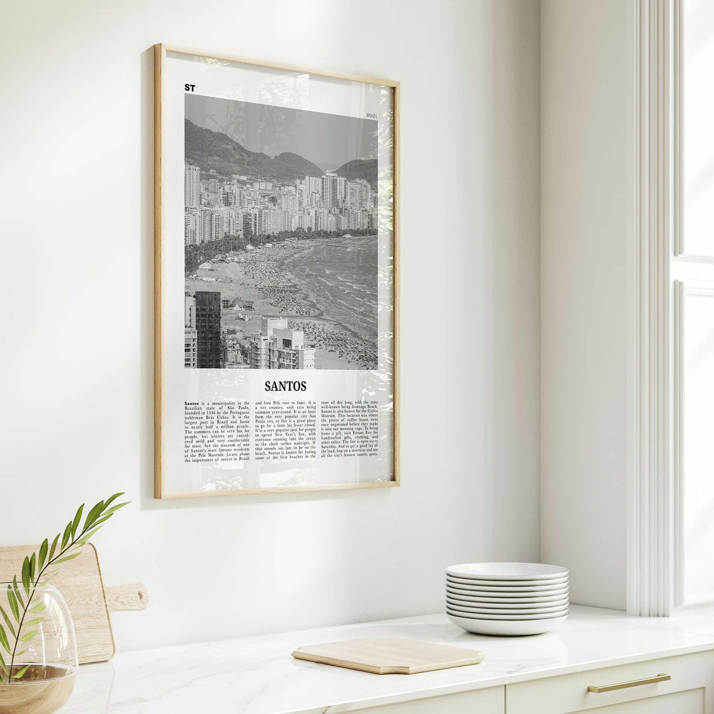 Santos Print Black and White, Santos Wall Art, Santos Poster, Santos Photo, Santos Wall Décor, Santos Map, Brazil