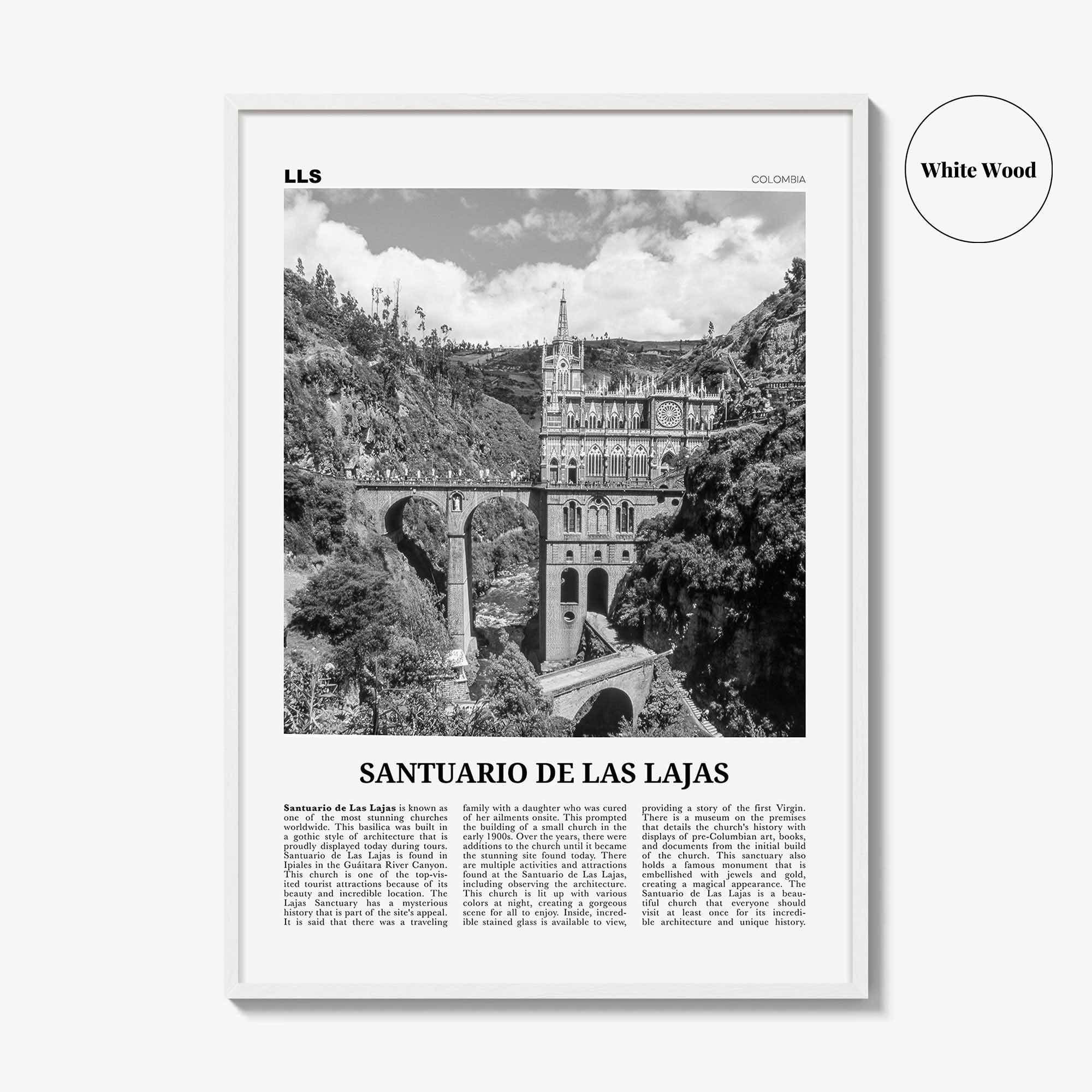 Santuario de Las Lajas Print Black and White, Santuario de Las Lajas Wall Art, Santuario de Las Lajas Poster, Las Lajas Photo, Colombia