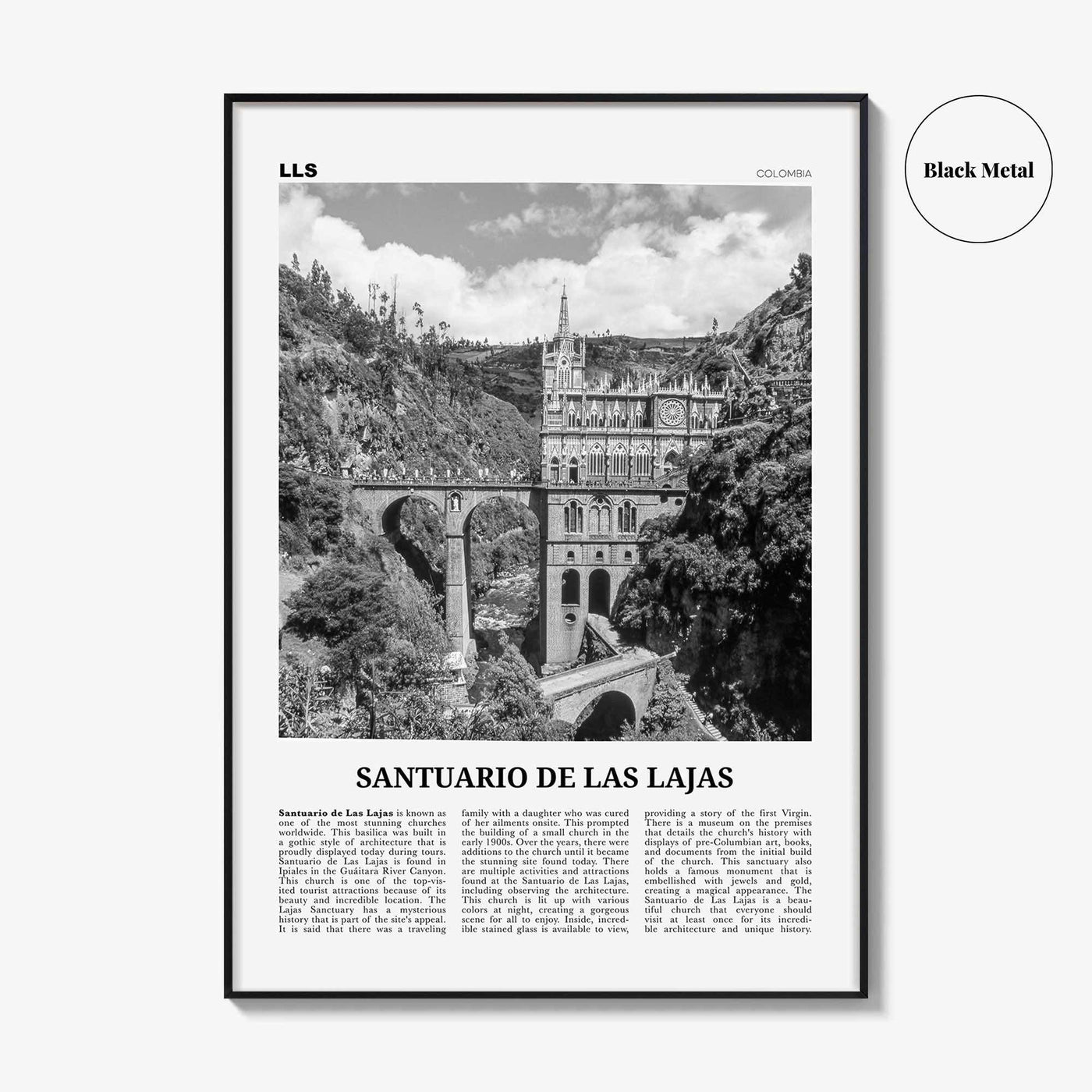 Santuario de Las Lajas Print Black and White, Santuario de Las Lajas Wall Art, Santuario de Las Lajas Poster, Las Lajas Photo, Colombia