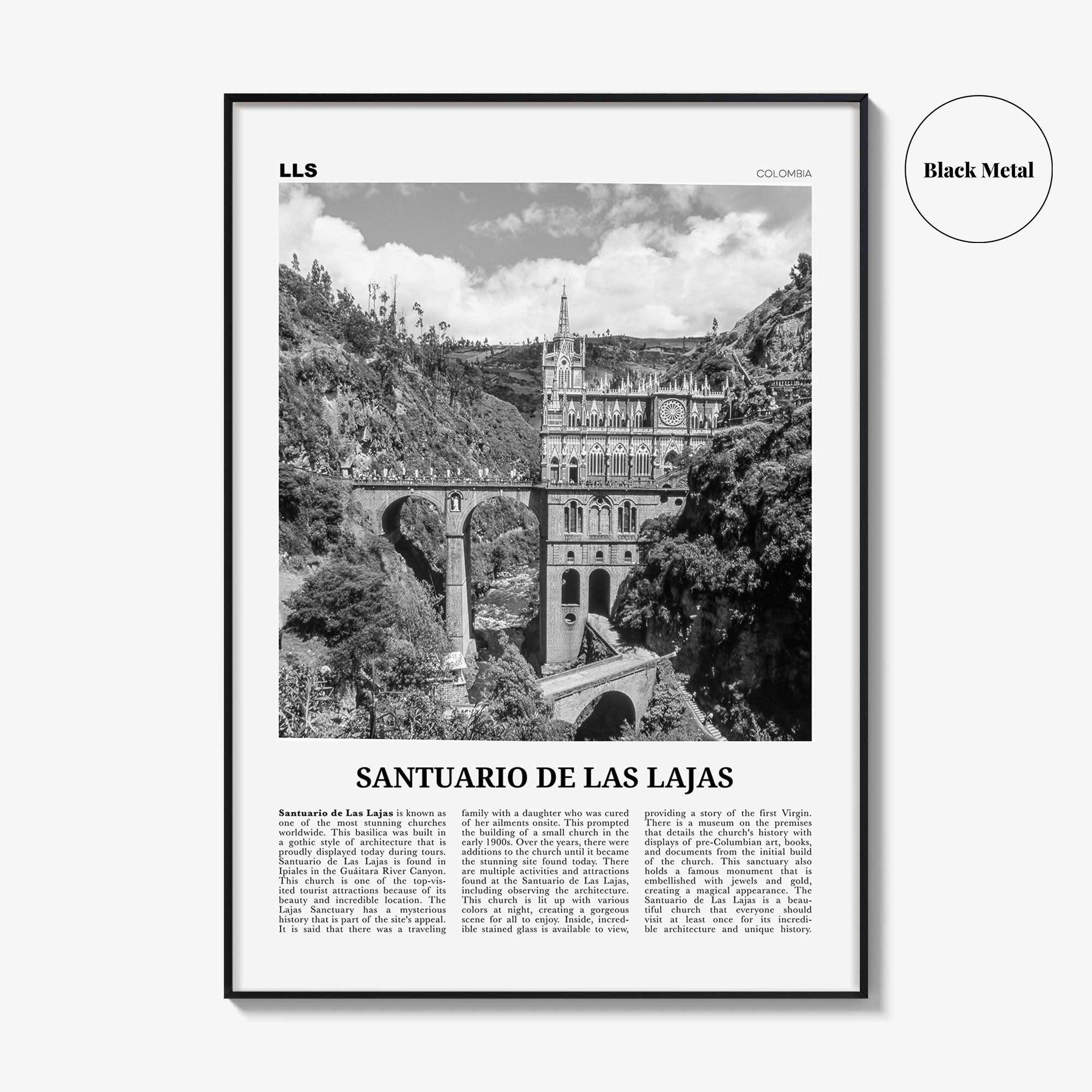 Santuario de Las Lajas Print Black and White, Santuario de Las Lajas Wall Art, Santuario de Las Lajas Poster, Las Lajas Photo, Colombia