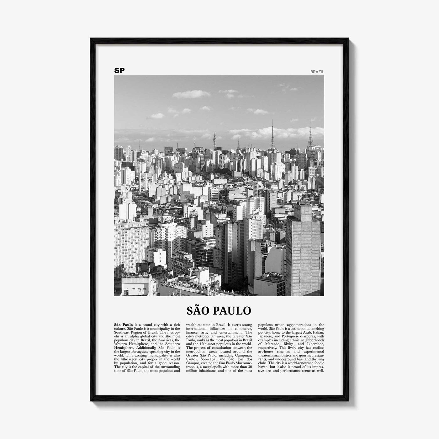Sao Paulo Print Black and White No 1, São Paulo Wall Art, São Paulo Poster, São Paulo Photo, Sao Paulo Wall Decor, Brazil, Brasil