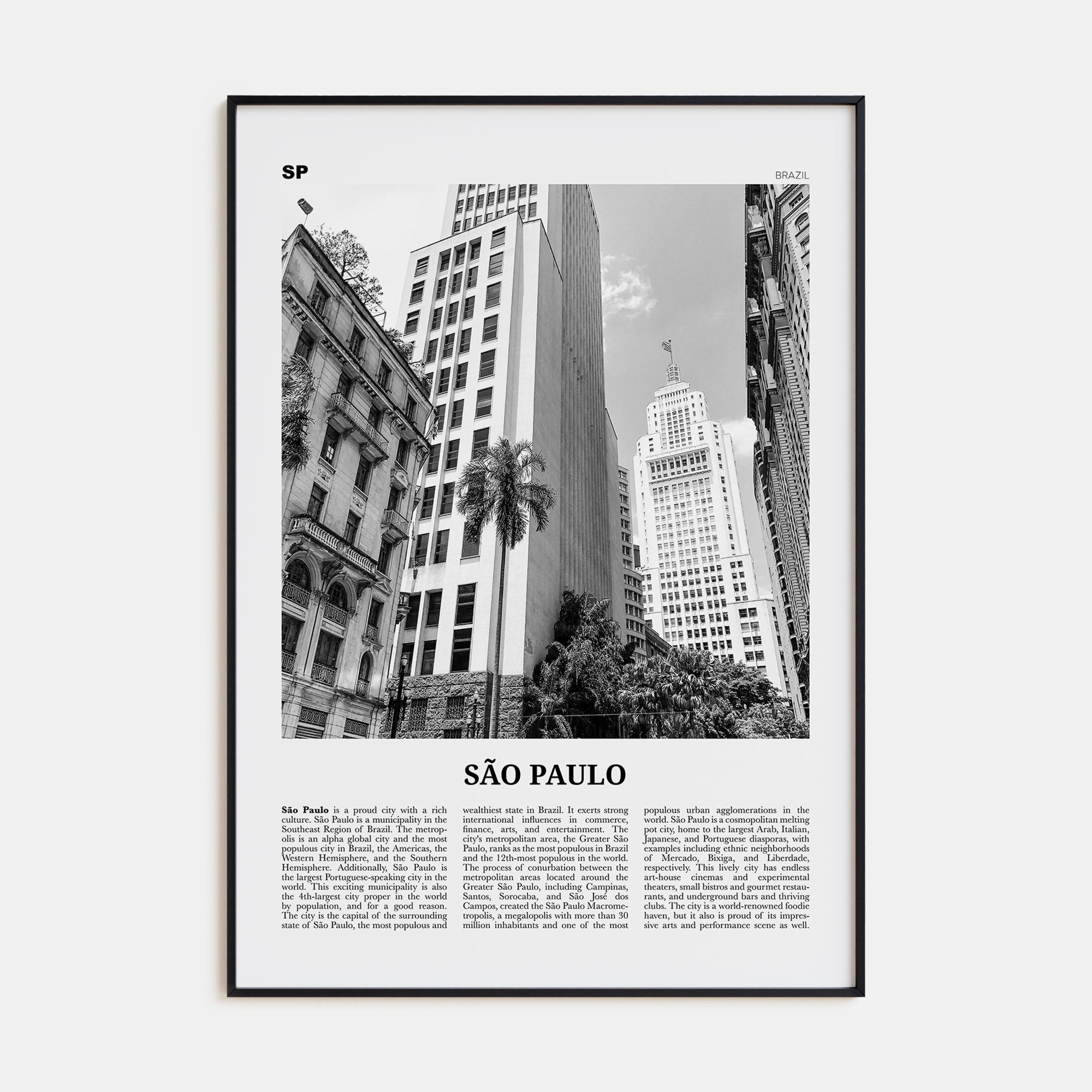 São Paulo Travel B&W No 3 Poster