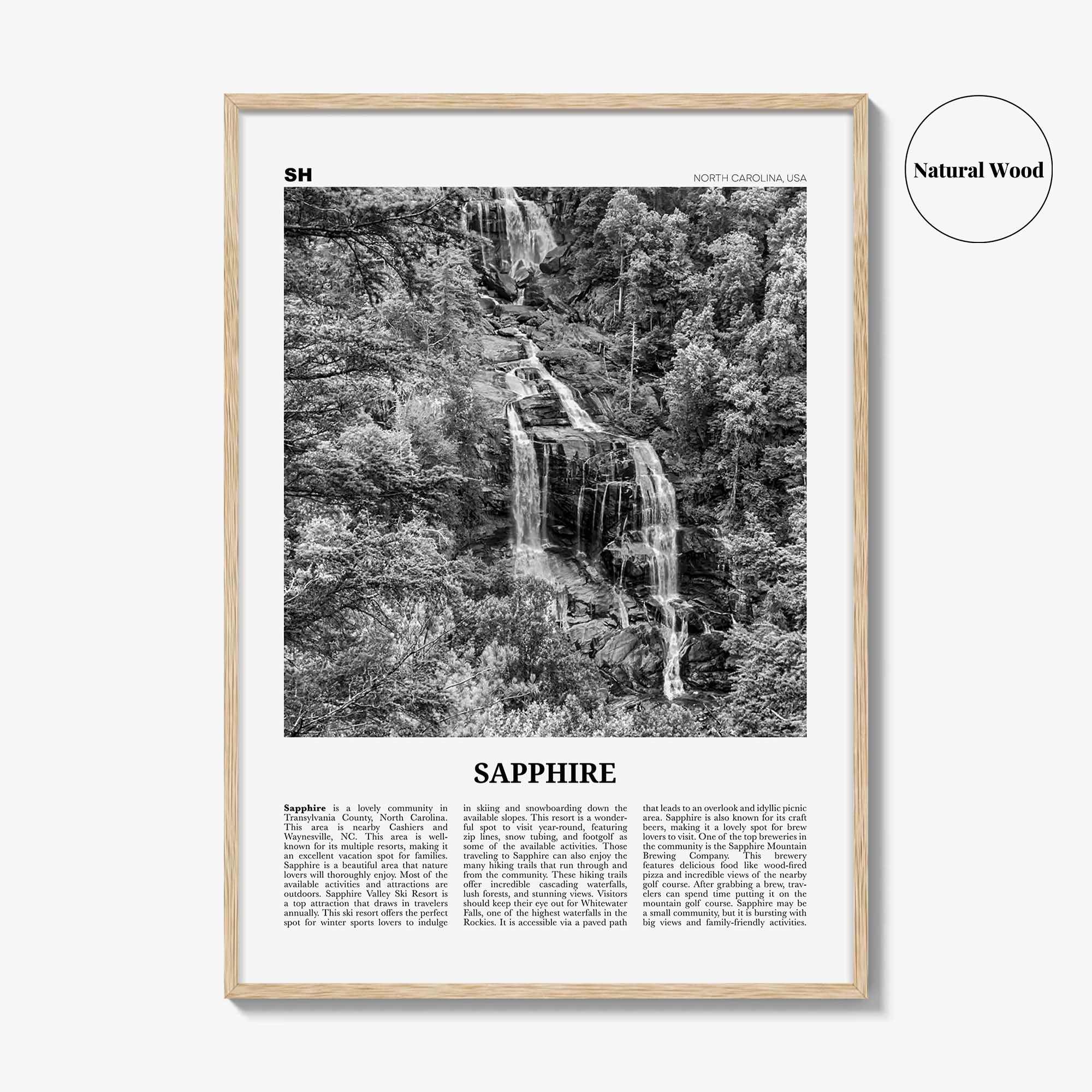Sapphire Print Black and White, Sapphire Wall Art, Sapphire Poster, Sapphire Photo, Sapphire Wall Décor, Sapphire Map, North Carolina, USA