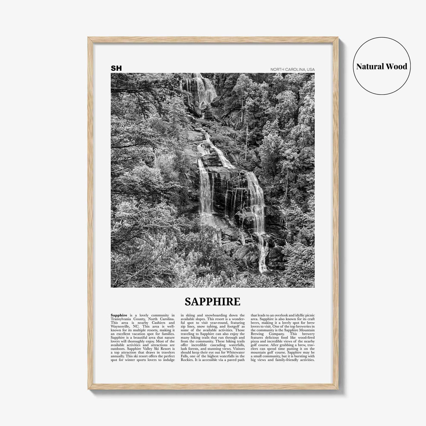 Sapphire Print Black and White, Sapphire Wall Art, Sapphire Poster, Sapphire Photo, Sapphire Wall Décor, Sapphire Map, North Carolina, USA