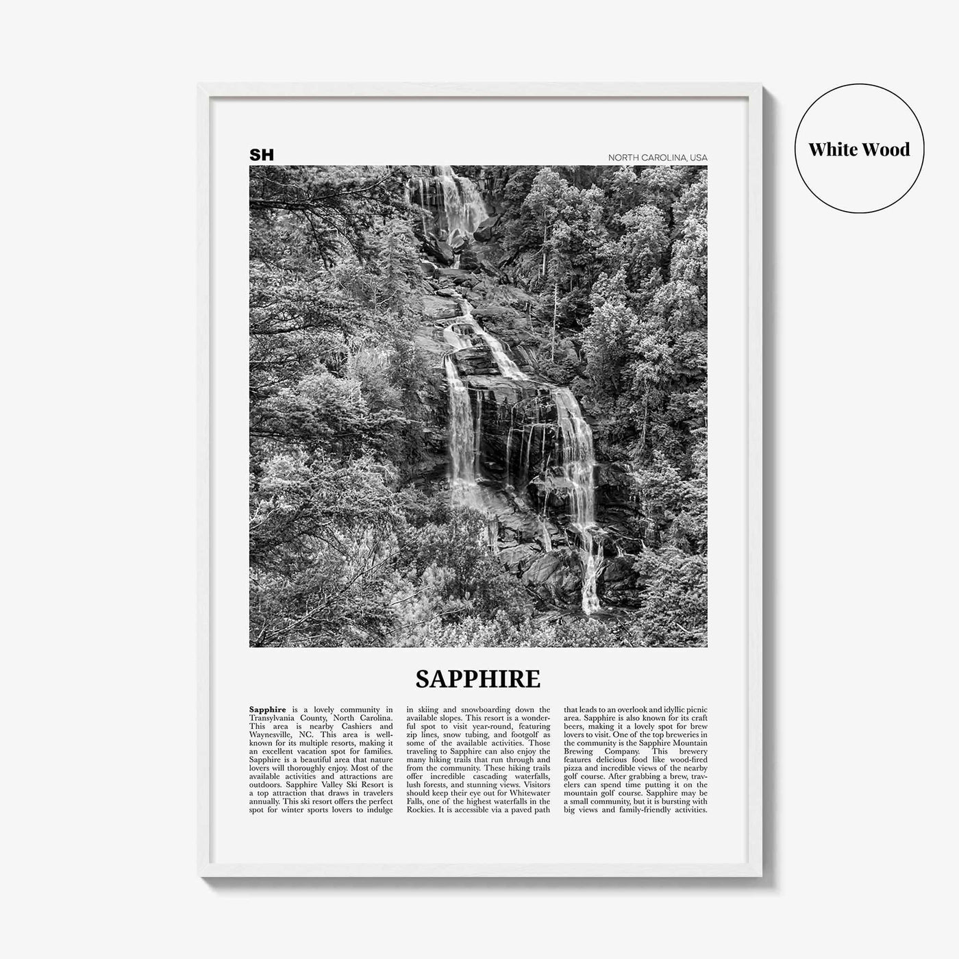 Sapphire Print Black and White, Sapphire Wall Art, Sapphire Poster, Sapphire Photo, Sapphire Wall Décor, Sapphire Map, North Carolina, USA