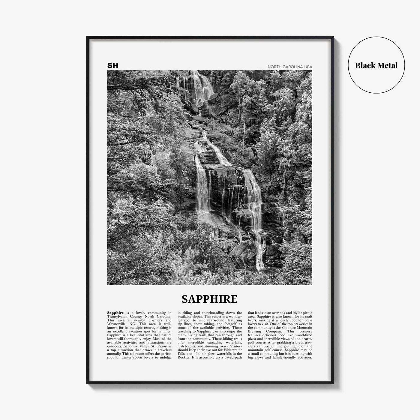 Sapphire Print Black and White, Sapphire Wall Art, Sapphire Poster, Sapphire Photo, Sapphire Wall Décor, Sapphire Map, North Carolina, USA