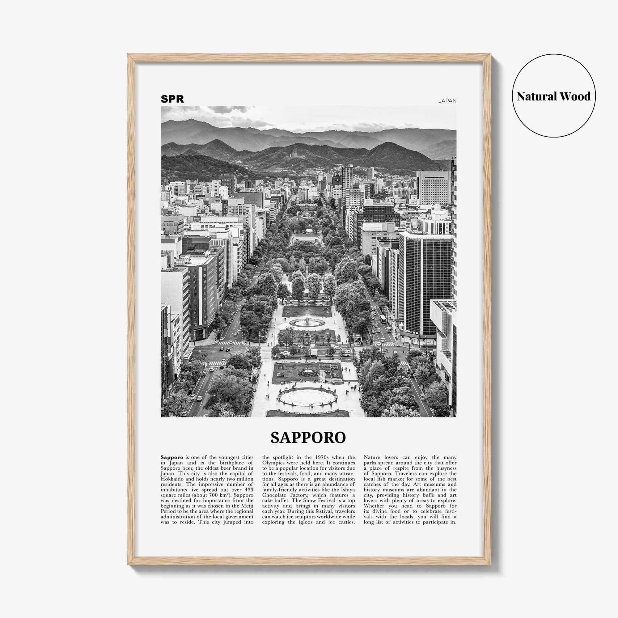 Sapporo Print Black and White, Sapporo Wall Art, Sapporo Poster, Sapporo Photo, Sapporo Wall Décor, Sapporo Map, Japan