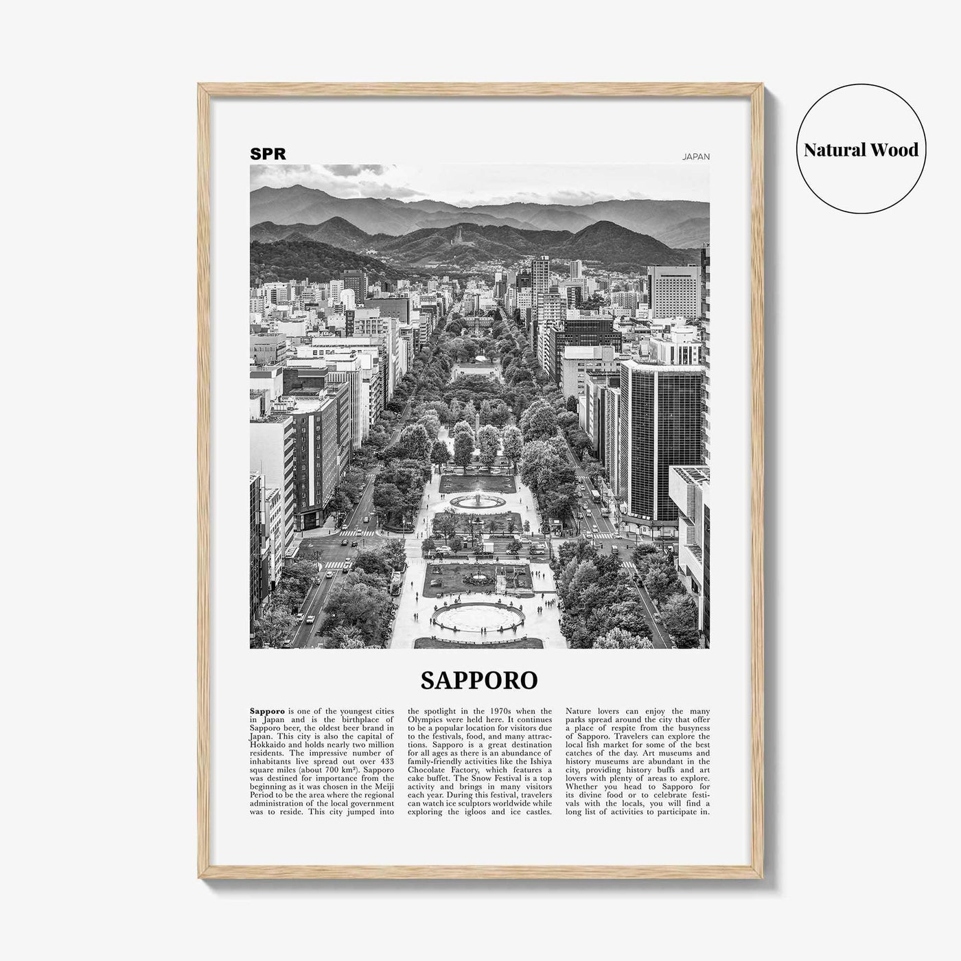 Sapporo Print Black and White, Sapporo Wall Art, Sapporo Poster, Sapporo Photo, Sapporo Wall Décor, Sapporo Map, Japan