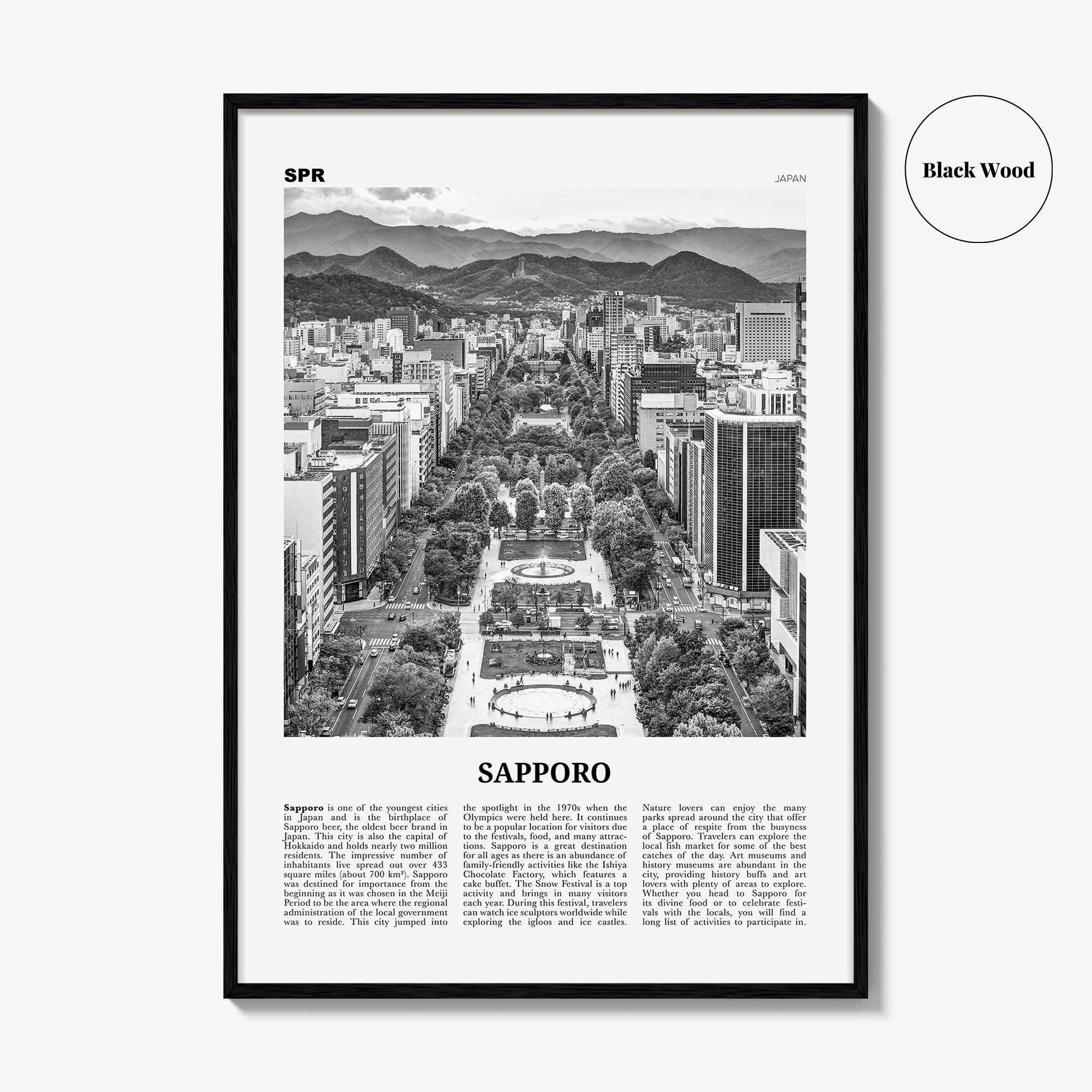 Sapporo Print Black and White, Sapporo Wall Art, Sapporo Poster, Sapporo Photo, Sapporo Wall Décor, Sapporo Map, Japan