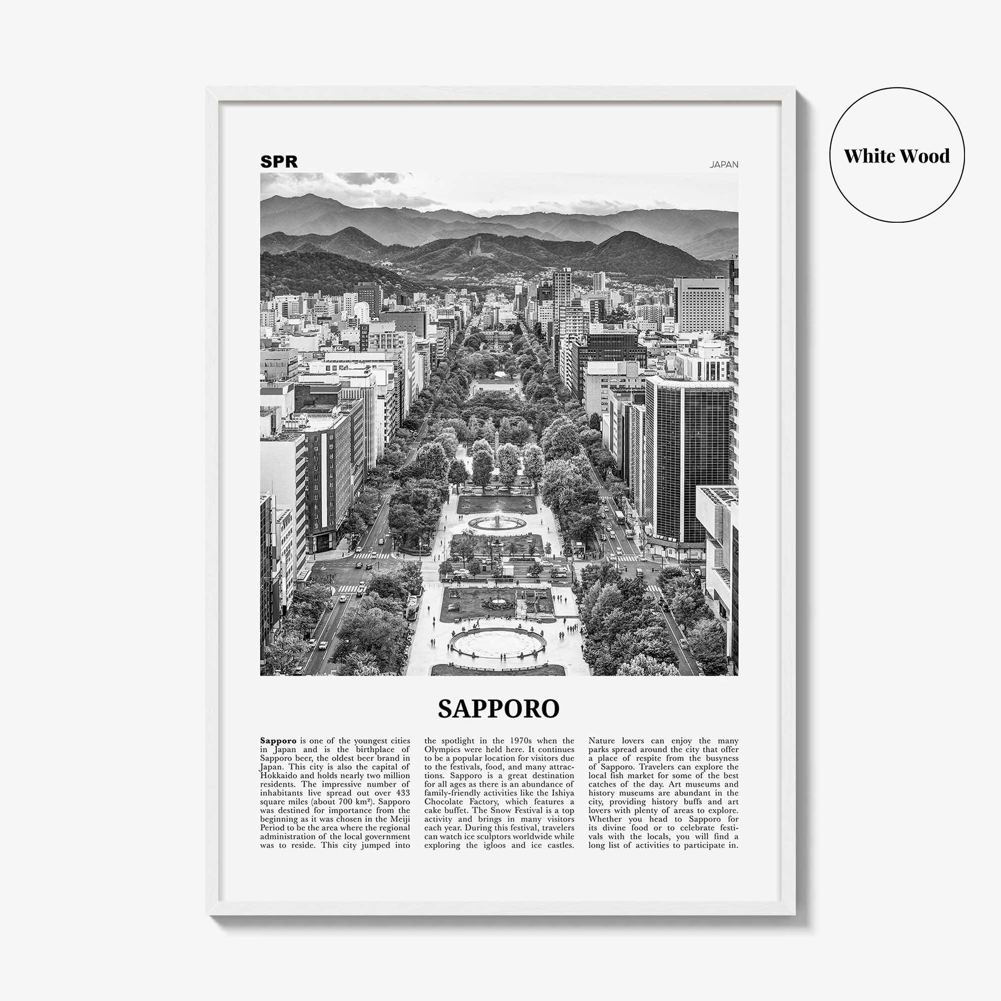 Sapporo Print Black and White, Sapporo Wall Art, Sapporo Poster, Sapporo Photo, Sapporo Wall Décor, Sapporo Map, Japan