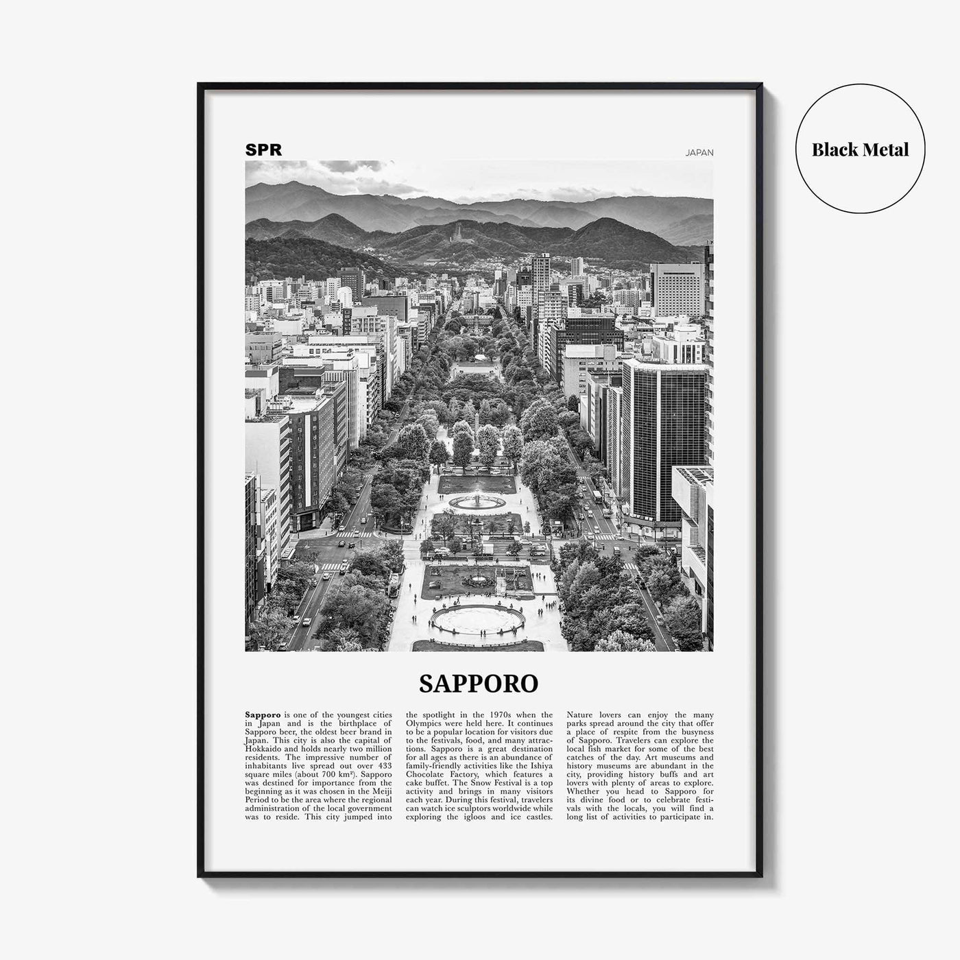 Sapporo Print Black and White, Sapporo Wall Art, Sapporo Poster, Sapporo Photo, Sapporo Wall Décor, Sapporo Map, Japan