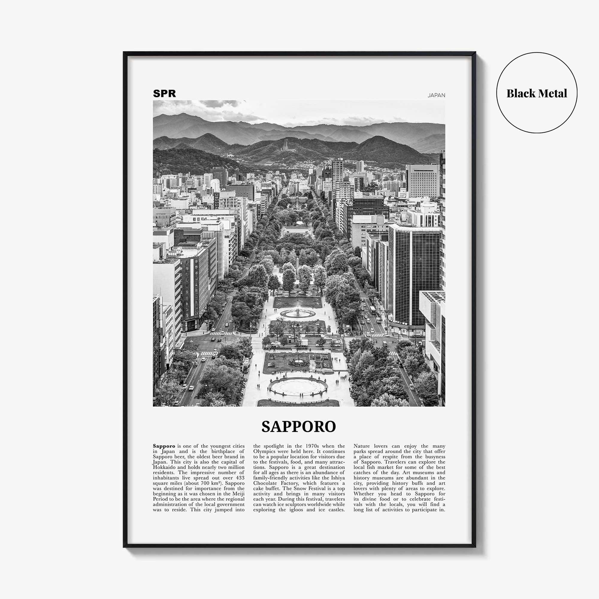 Sapporo Print Black and White, Sapporo Wall Art, Sapporo Poster, Sapporo Photo, Sapporo Wall Décor, Sapporo Map, Japan