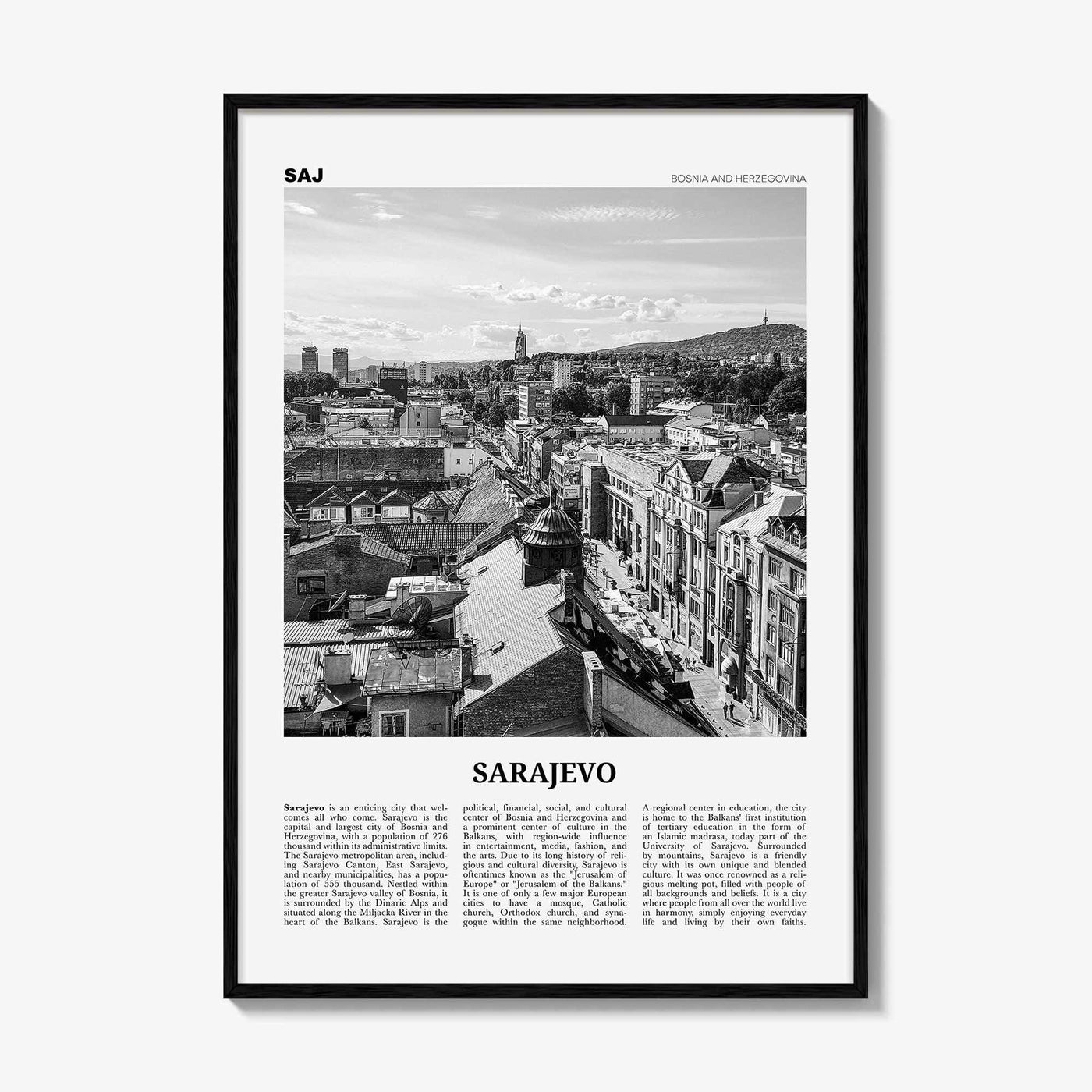 Sarajevo Print Black and White, Sarajevo Wall Art, Sarajevo Poster, Sarajevo Photo, Sarajevo Wall Decor, Bosnia and Herzegovina, Europe