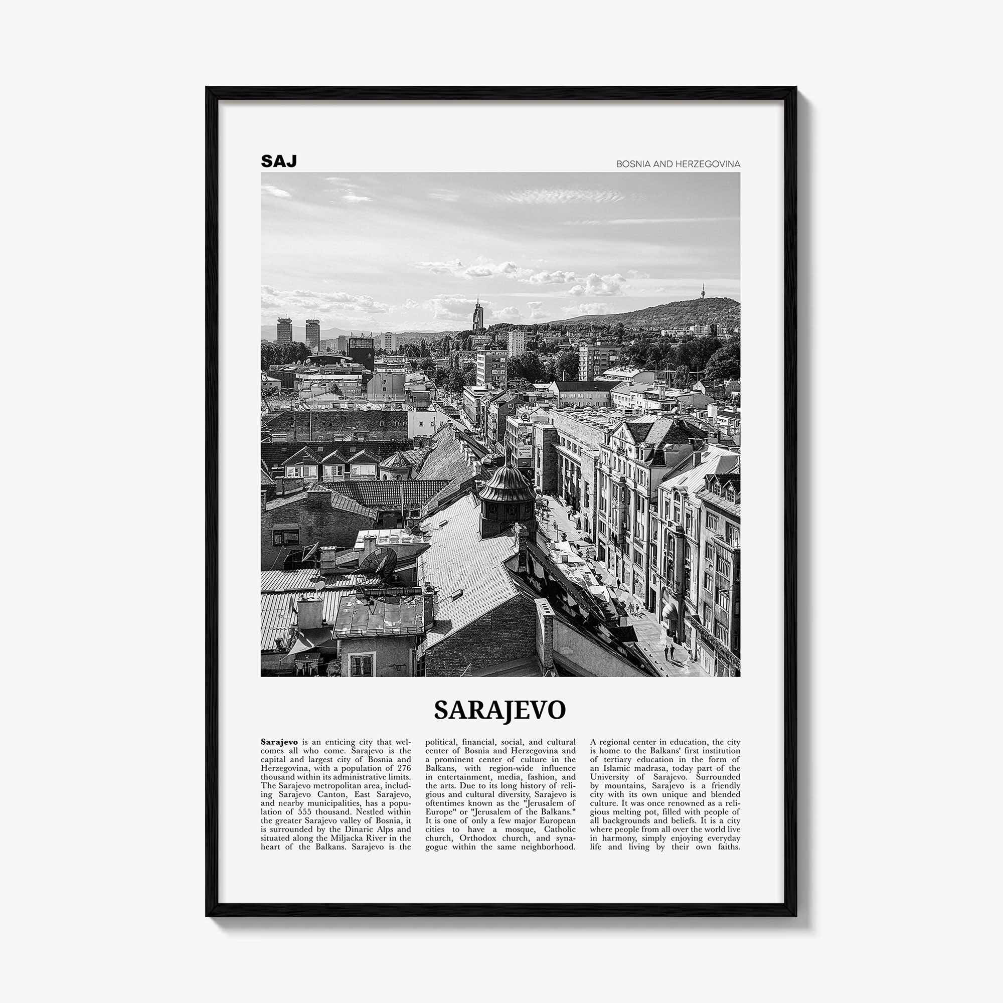 Sarajevo Print Black and White, Sarajevo Wall Art, Sarajevo Poster, Sarajevo Photo, Sarajevo Wall Decor, Bosnia and Herzegovina, Europe