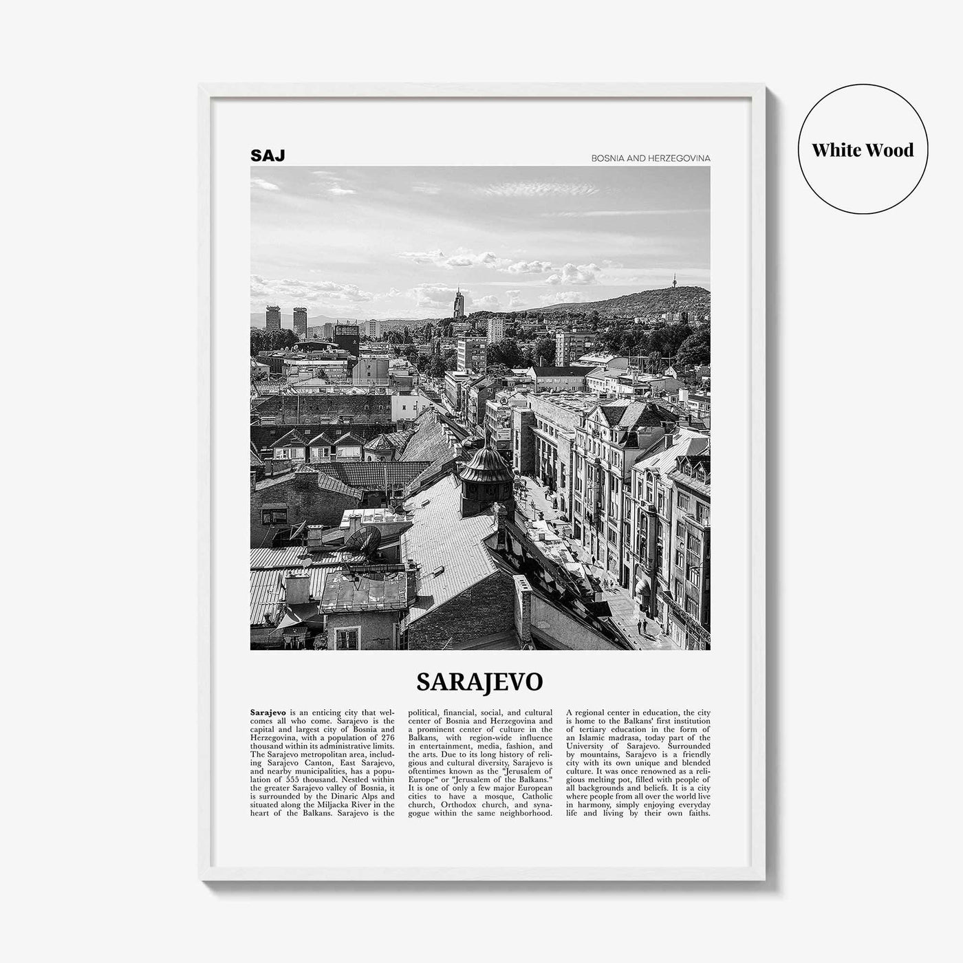 Sarajevo Print Black and White, Sarajevo Wall Art, Sarajevo Poster, Sarajevo Photo, Sarajevo Wall Decor, Bosnia and Herzegovina, Europe