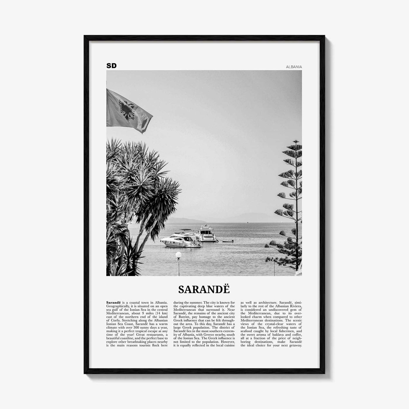 Sarande Print Black and White, Sarandë Wall Art, Sarandë Poster, Sarandë Photo, Sarandë Wall Décor, Saranda, Albania, Travel Poster Print