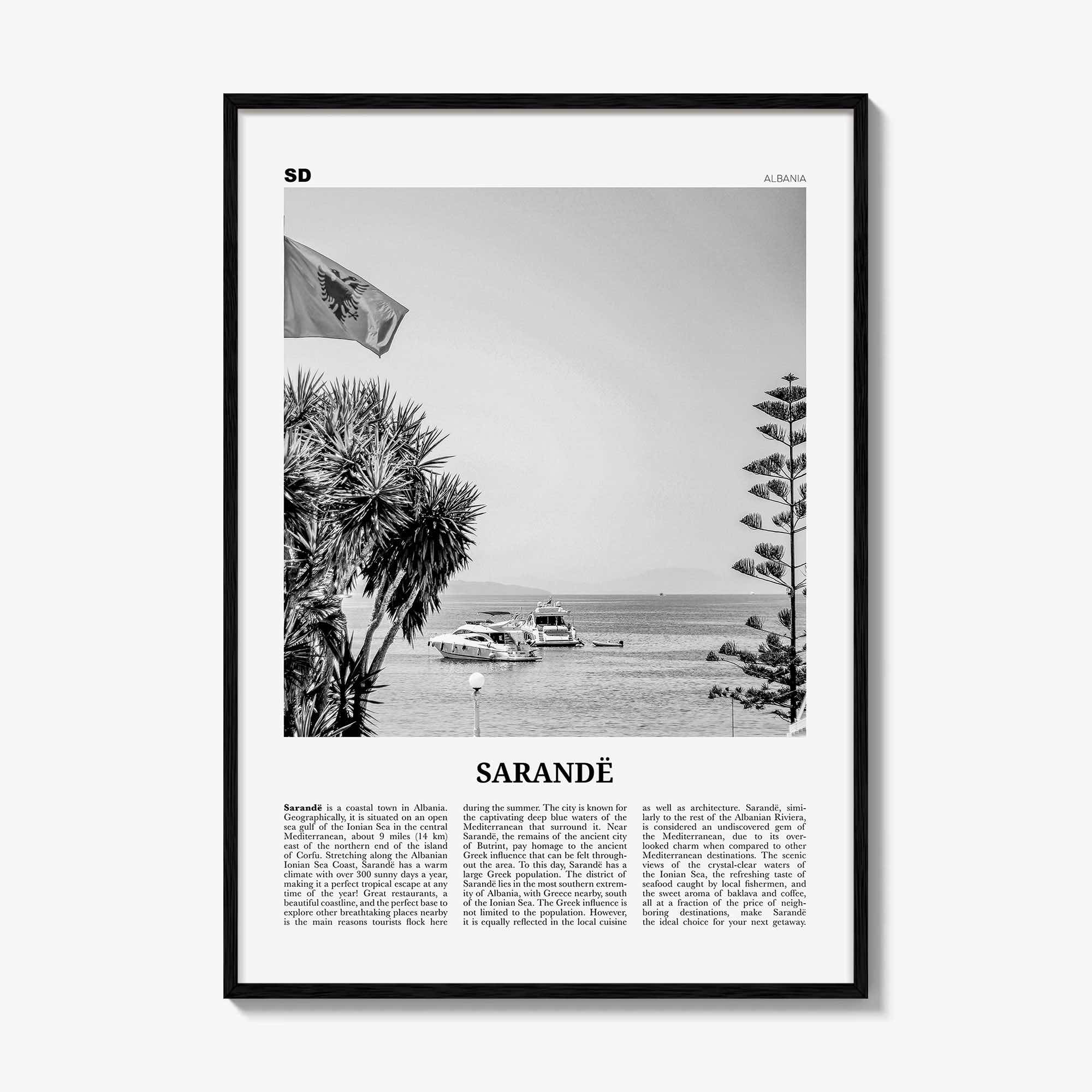 Sarande Print Black and White, Sarandë Wall Art, Sarandë Poster, Sarandë Photo, Sarandë Wall Décor, Saranda, Albania, Travel Poster Print