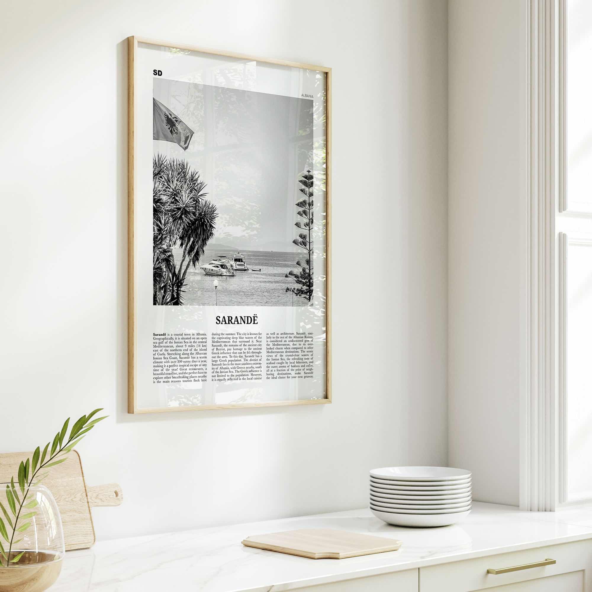 Sarande Print Black and White, Sarandë Wall Art, Sarandë Poster, Sarandë Photo, Sarandë Wall Décor, Saranda, Albania, Travel Poster Print