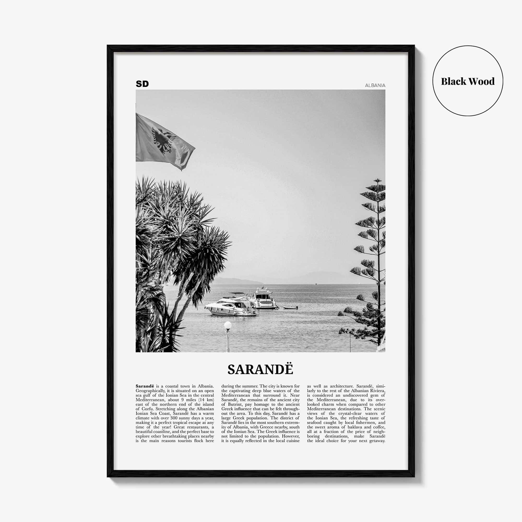 Sarande Print Black and White, Sarandë Wall Art, Sarandë Poster, Sarandë Photo, Sarandë Wall Décor, Saranda, Albania, Travel Poster Print