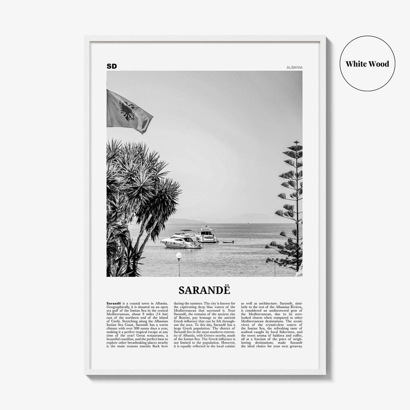 Sarande Print Black and White, Sarandë Wall Art, Sarandë Poster, Sarandë Photo, Sarandë Wall Décor, Saranda, Albania, Travel Poster Print