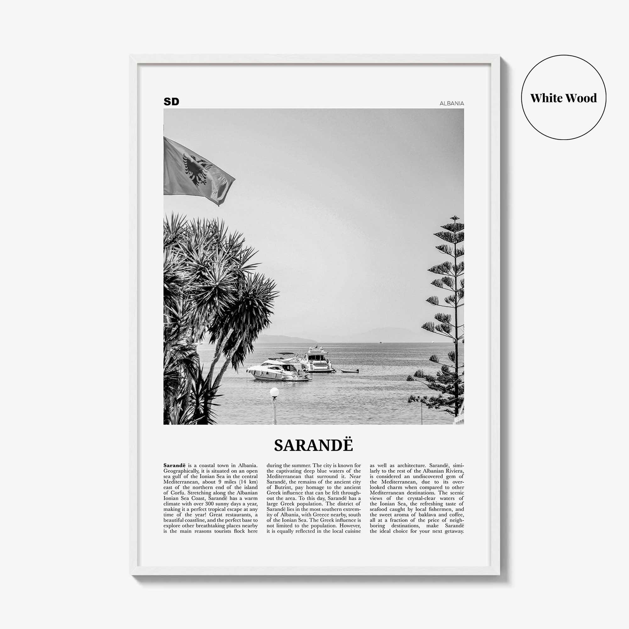 Sarande Print Black and White, Sarandë Wall Art, Sarandë Poster, Sarandë Photo, Sarandë Wall Décor, Saranda, Albania, Travel Poster Print