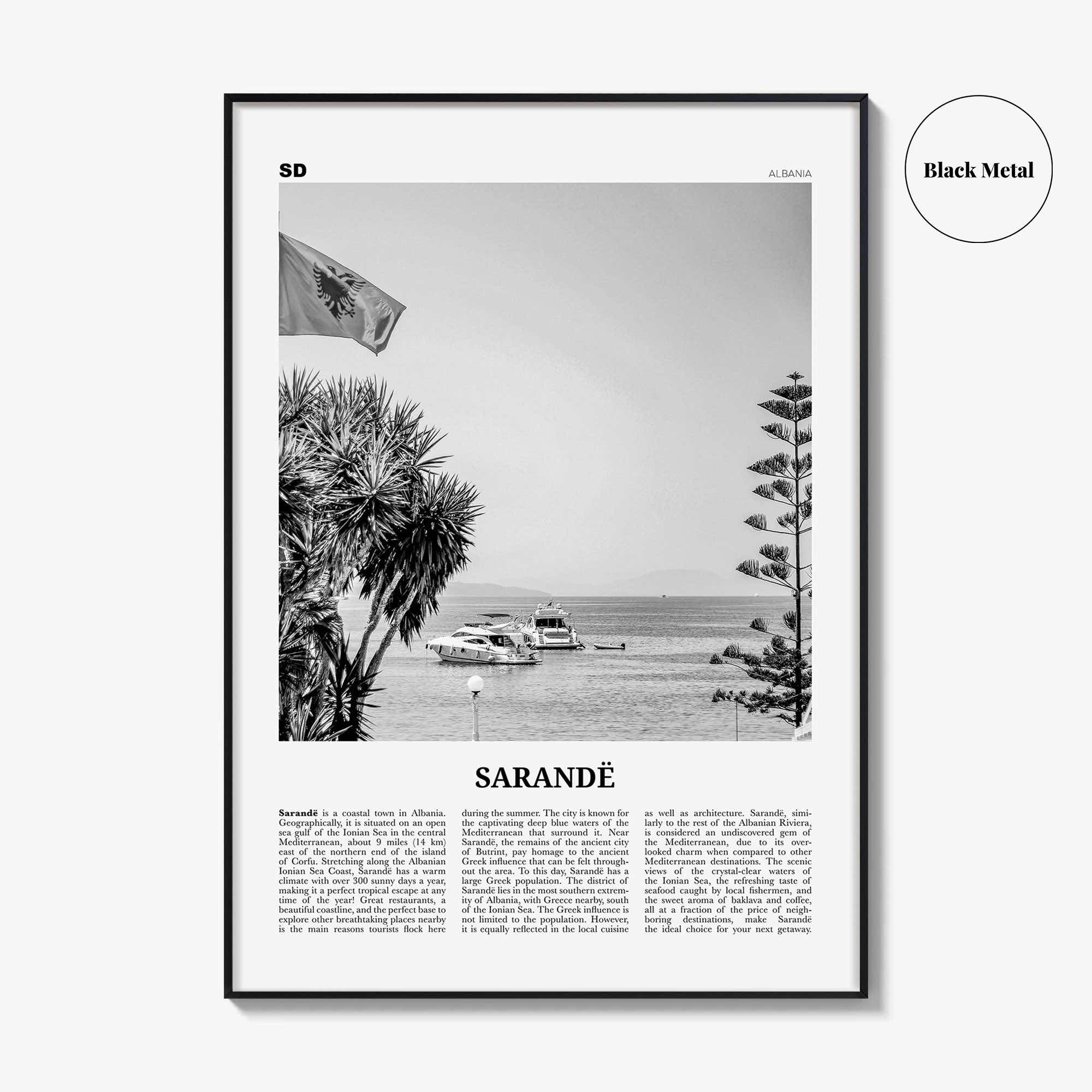 Sarande Print Black and White, Sarandë Wall Art, Sarandë Poster, Sarandë Photo, Sarandë Wall Décor, Saranda, Albania, Travel Poster Print