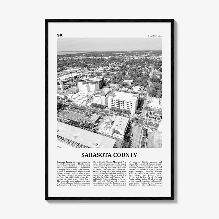 Sarasota County Print Black and White, Sarasota County Wall Art, Sarasota County Poster, Sarasota Photo, Sarasota Wall Décor, Sarasota Map