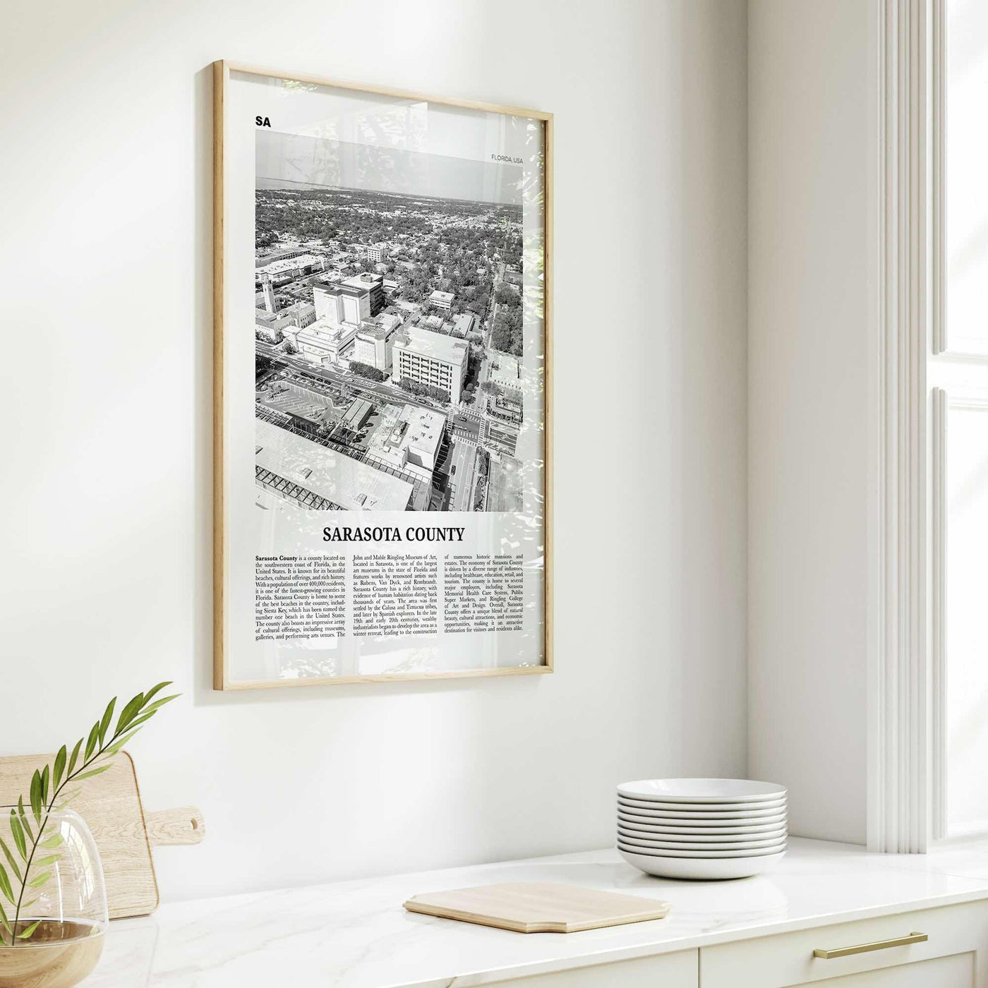 Sarasota County Print Black and White, Sarasota County Wall Art, Sarasota County Poster, Sarasota Photo, Sarasota Wall Décor, Sarasota Map