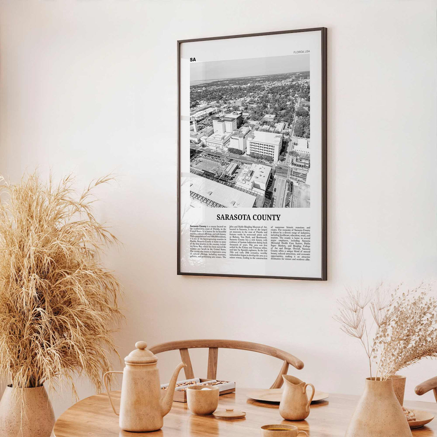 Sarasota County Print Black and White, Sarasota County Wall Art, Sarasota County Poster, Sarasota Photo, Sarasota Wall Décor, Sarasota Map