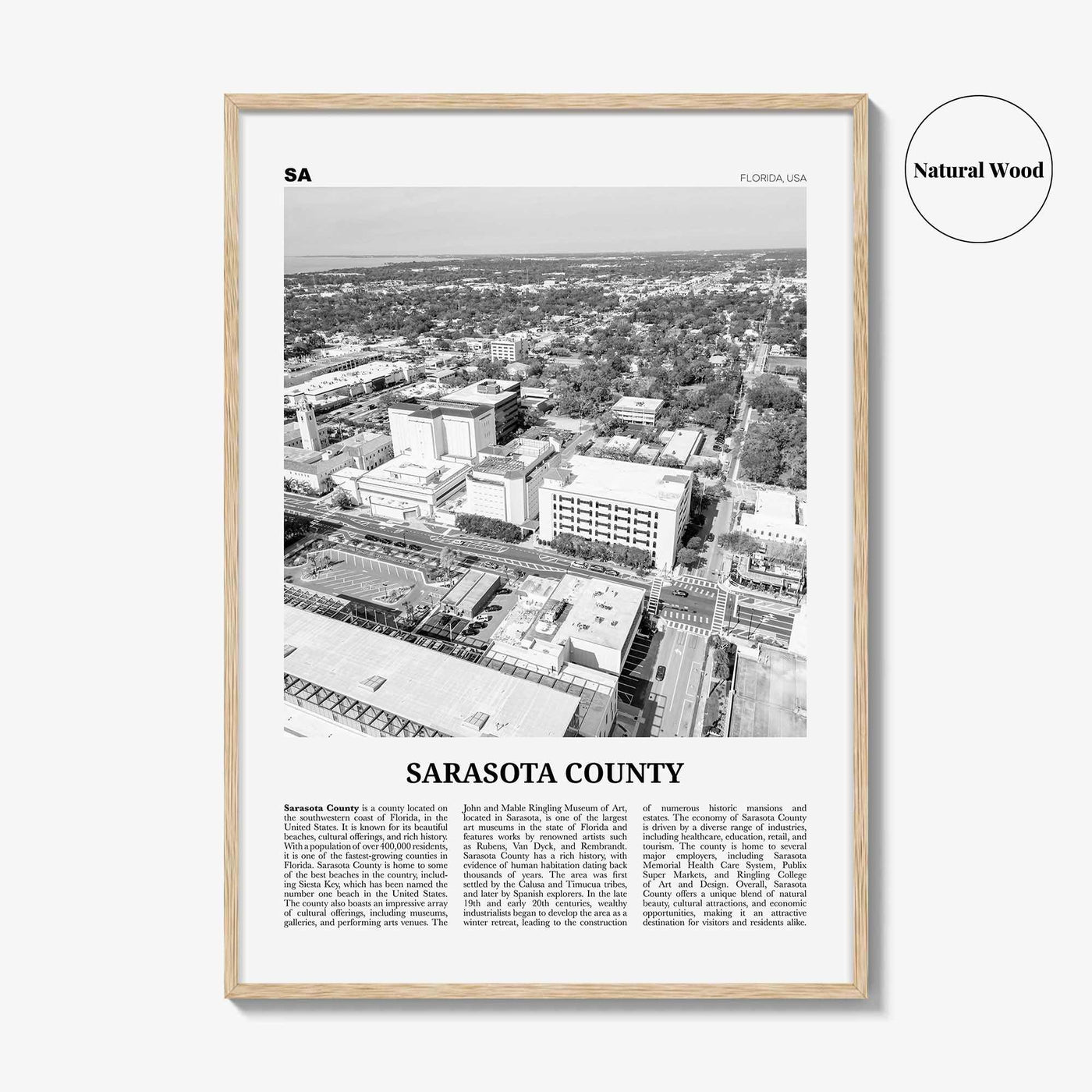 Sarasota County Print Black and White, Sarasota County Wall Art, Sarasota County Poster, Sarasota Photo, Sarasota Wall Décor, Sarasota Map