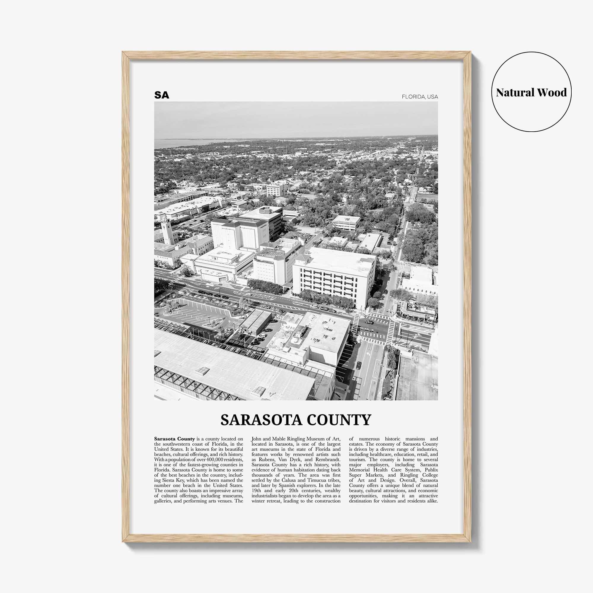 Sarasota County Print Black and White, Sarasota County Wall Art, Sarasota County Poster, Sarasota Photo, Sarasota Wall Décor, Sarasota Map