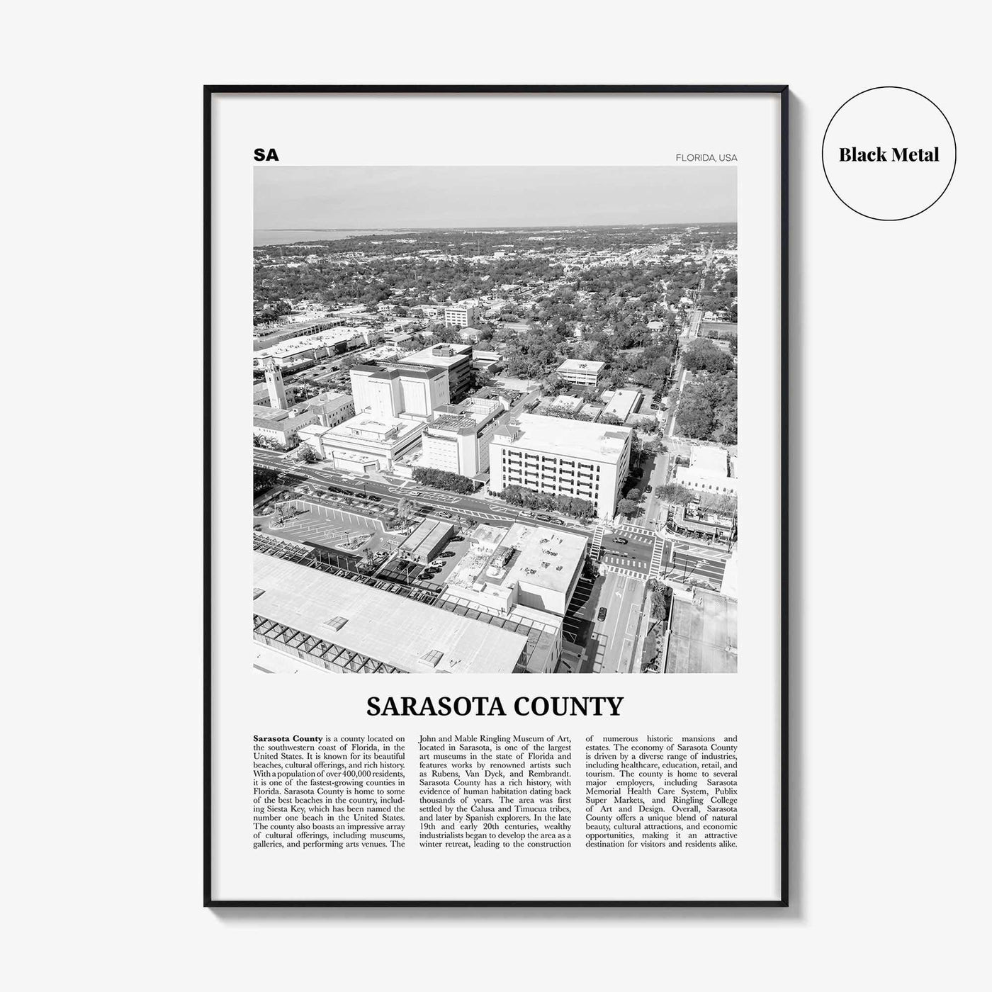 Sarasota County Print Black and White, Sarasota County Wall Art, Sarasota County Poster, Sarasota Photo, Sarasota Wall Décor, Sarasota Map