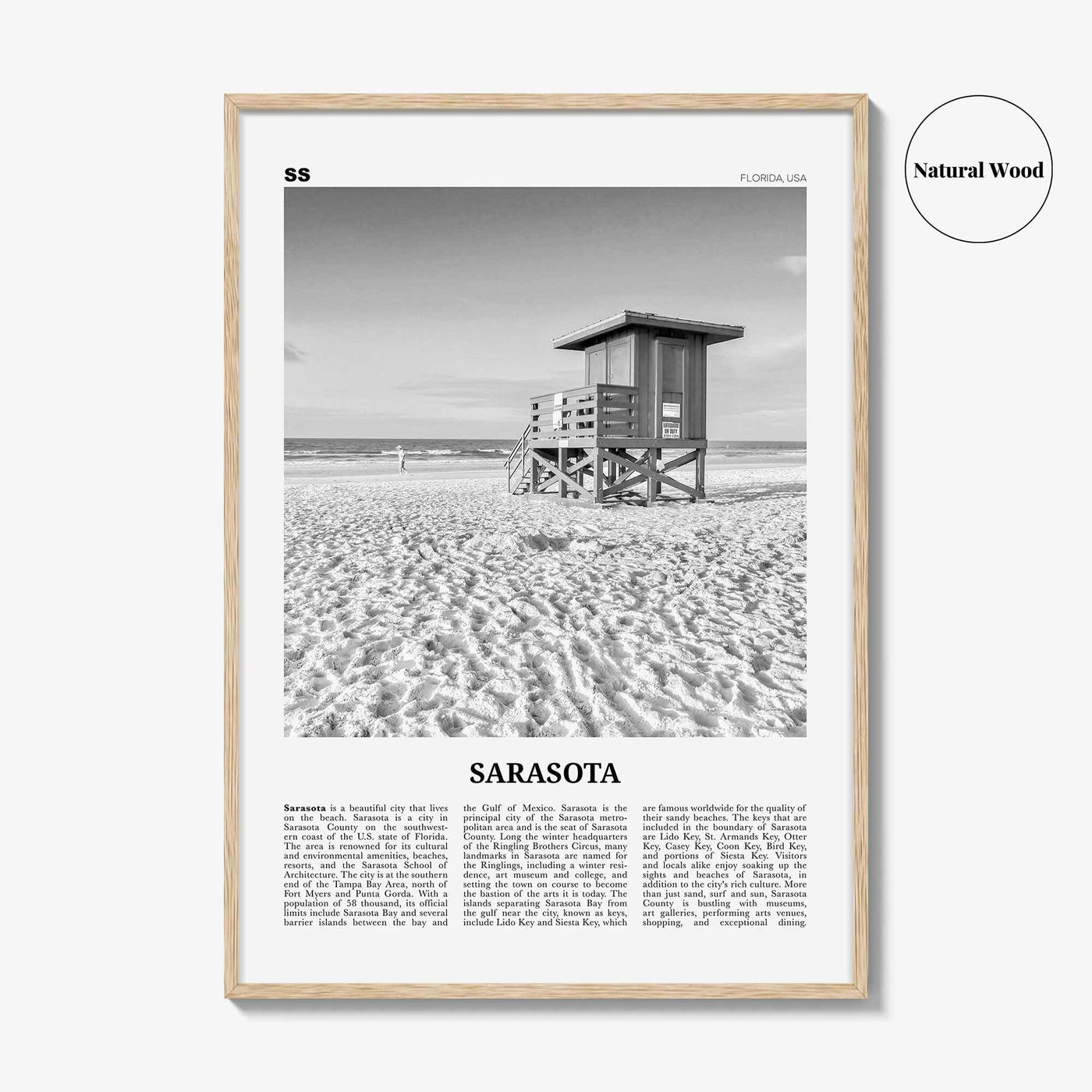 Sarasota Print Black and White No 1, Sarasota Wall Art, Sarasota Poster, Sarasota Photo, Florida, USA, United States, North America