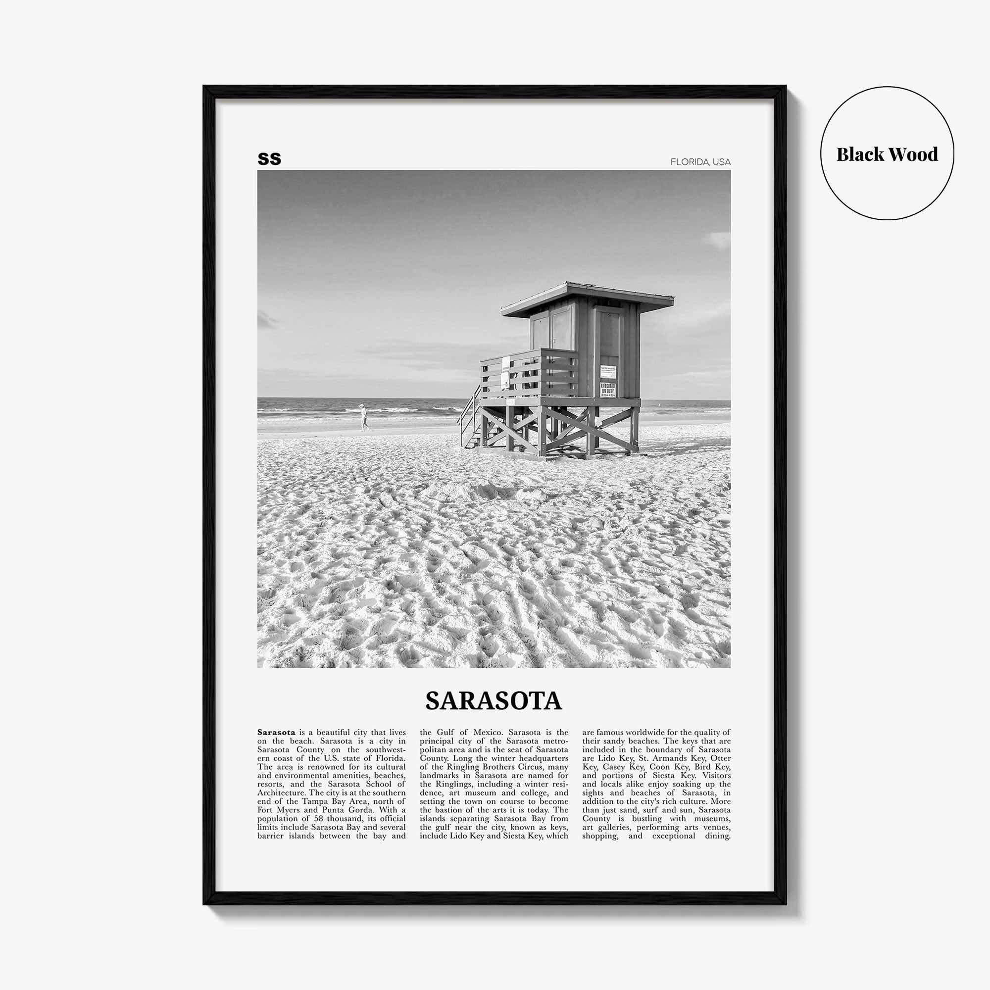 Sarasota Print Black and White No 1, Sarasota Wall Art, Sarasota Poster, Sarasota Photo, Florida, USA, United States, North America