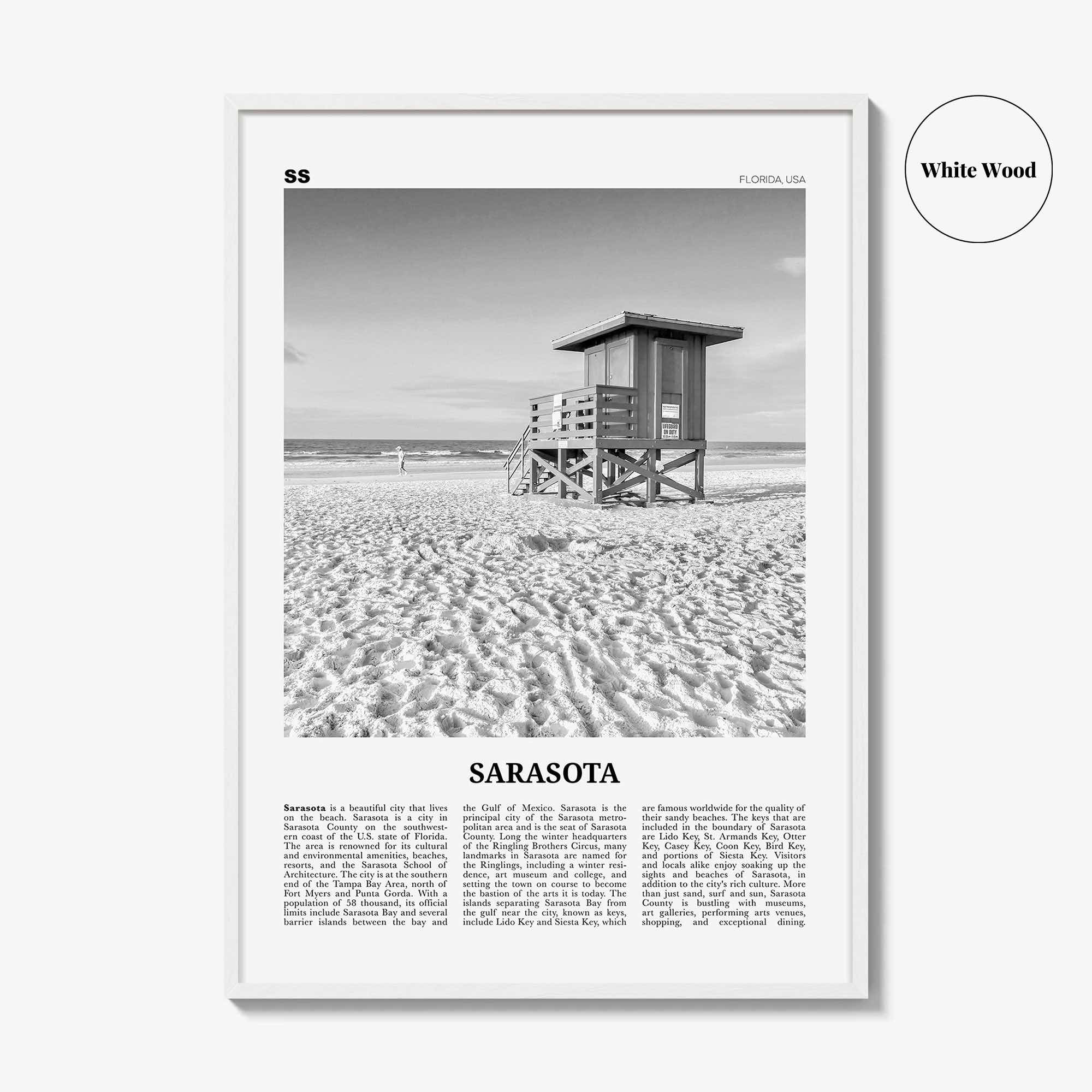 Sarasota Print Black and White No 1, Sarasota Wall Art, Sarasota Poster, Sarasota Photo, Florida, USA, United States, North America