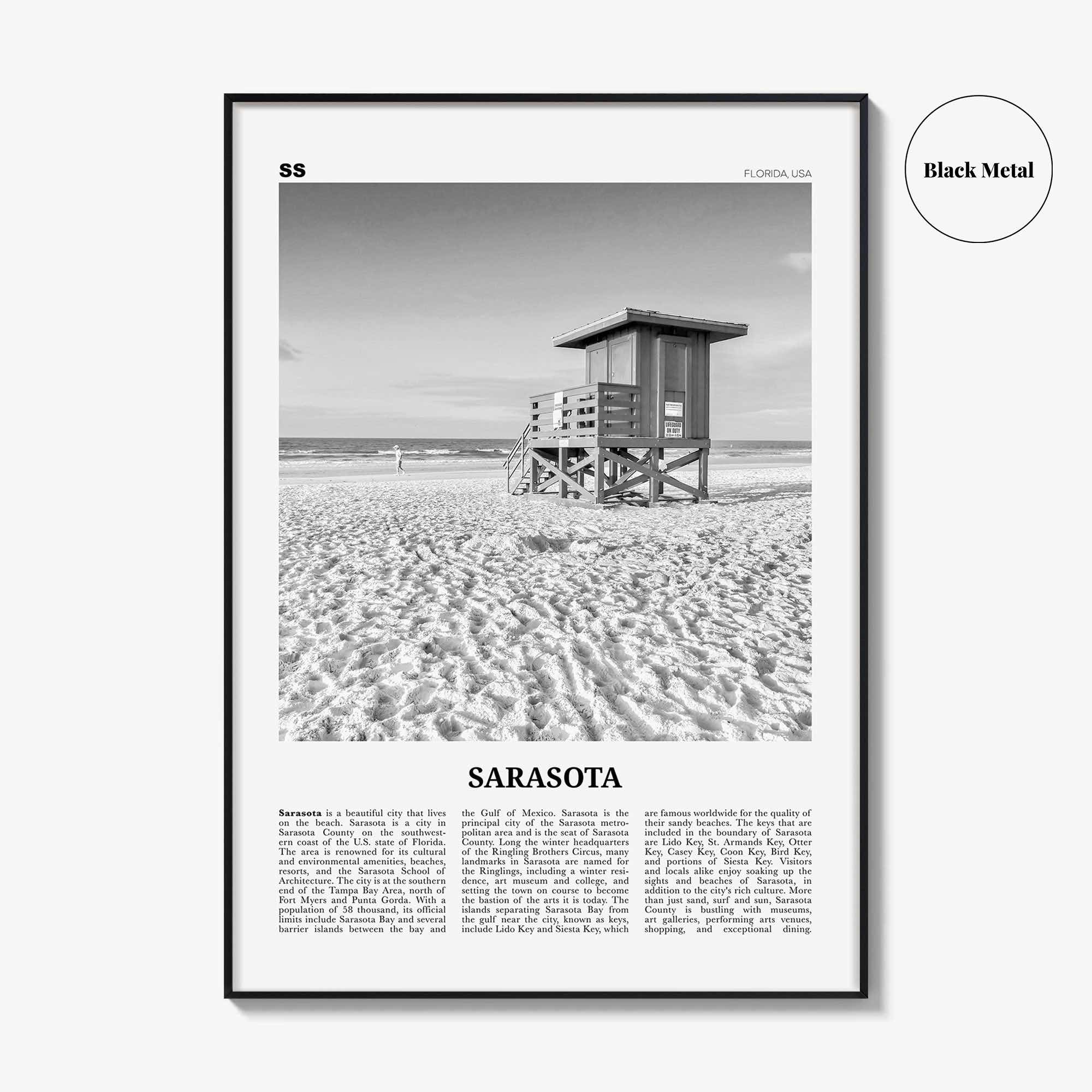 Sarasota Print Black and White No 1, Sarasota Wall Art, Sarasota Poster, Sarasota Photo, Florida, USA, United States, North America