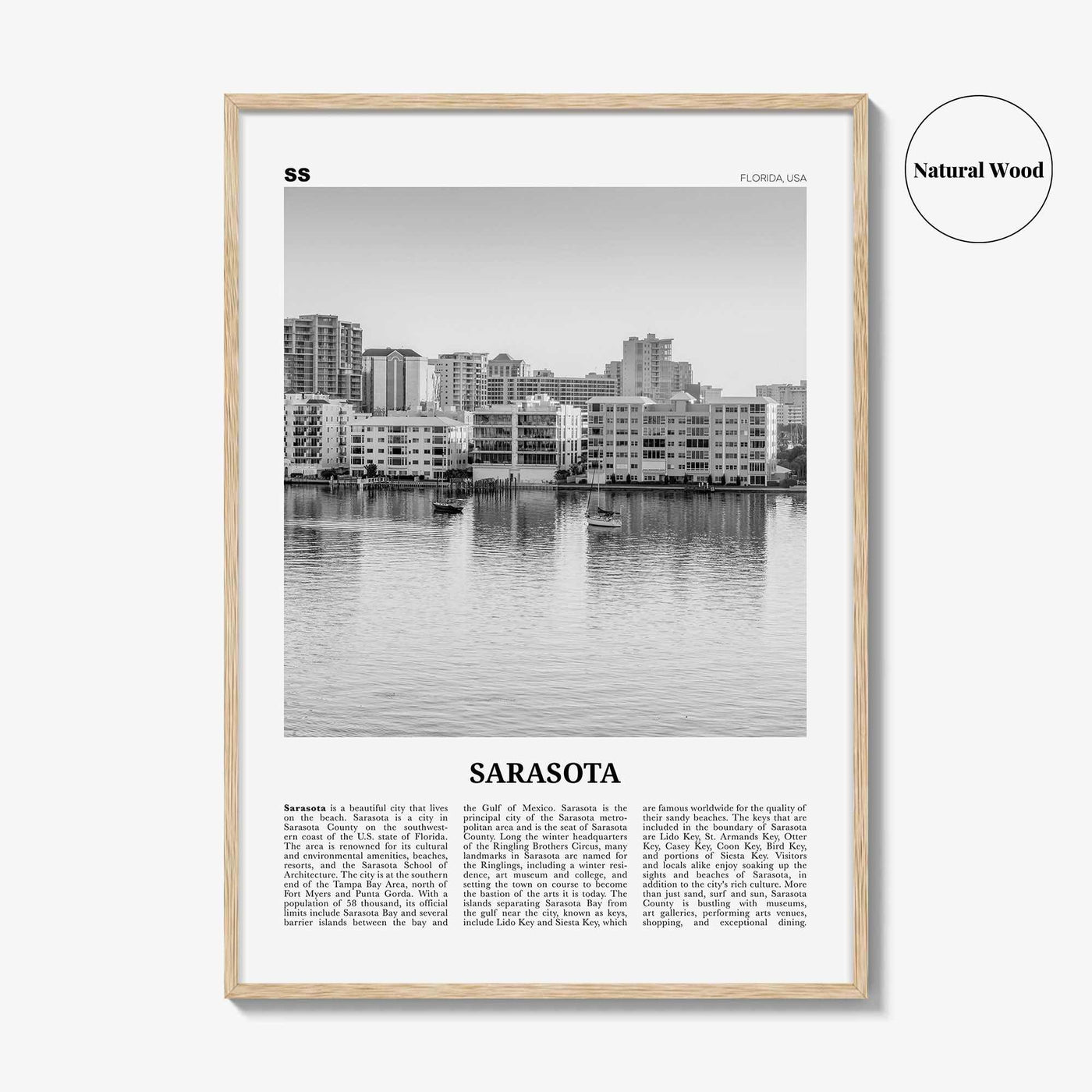 Sarasota Print Black and White No 2, Sarasota Wall Art, Sarasota Poster, Sarasota Photo, Florida, USA, United States, North America