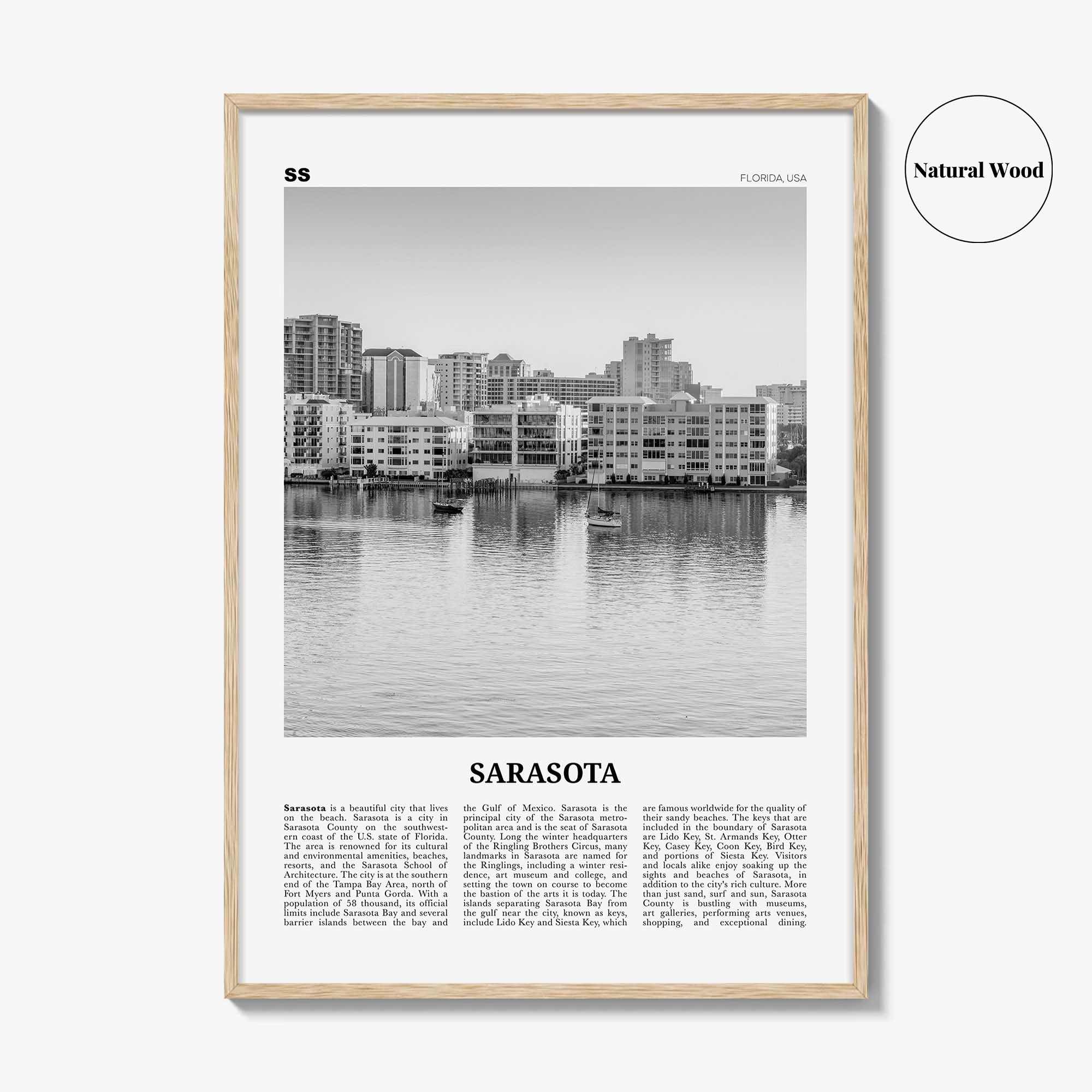 Sarasota Print Black and White No 2, Sarasota Wall Art, Sarasota Poster, Sarasota Photo, Florida, USA, United States, North America