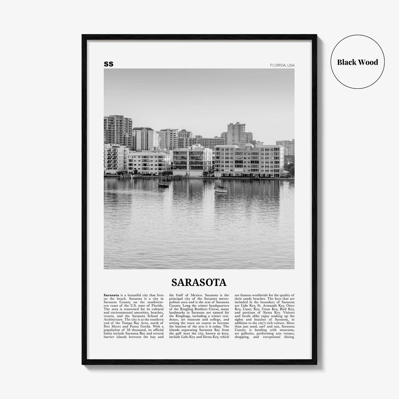 Sarasota Print Black and White No 2, Sarasota Wall Art, Sarasota Poster, Sarasota Photo, Florida, USA, United States, North America