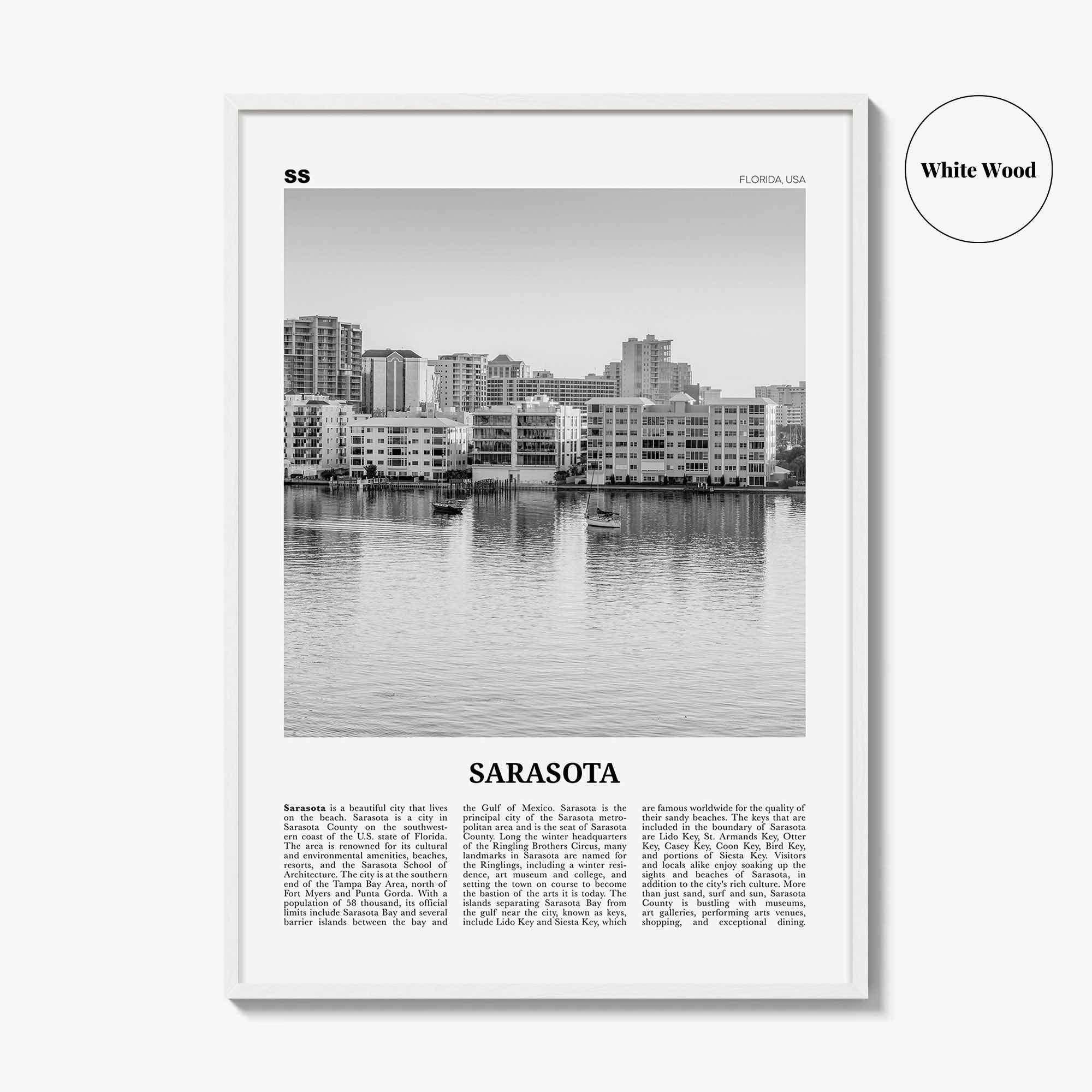 Sarasota Print Black and White No 2, Sarasota Wall Art, Sarasota Poster, Sarasota Photo, Florida, USA, United States, North America