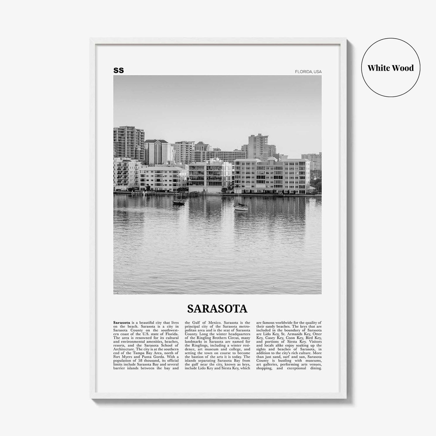 Sarasota Print Black and White No 2, Sarasota Wall Art, Sarasota Poster, Sarasota Photo, Florida, USA, United States, North America