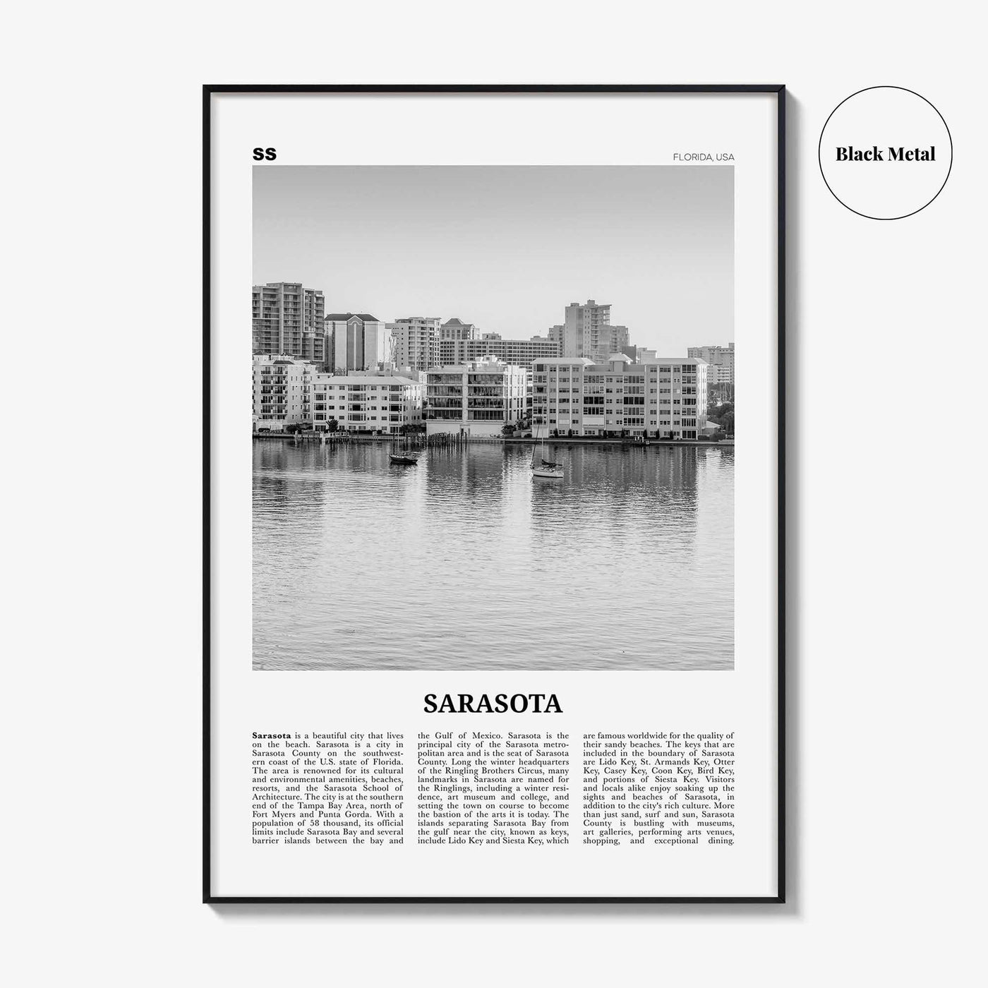 Sarasota Print Black and White No 2, Sarasota Wall Art, Sarasota Poster, Sarasota Photo, Florida, USA, United States, North America