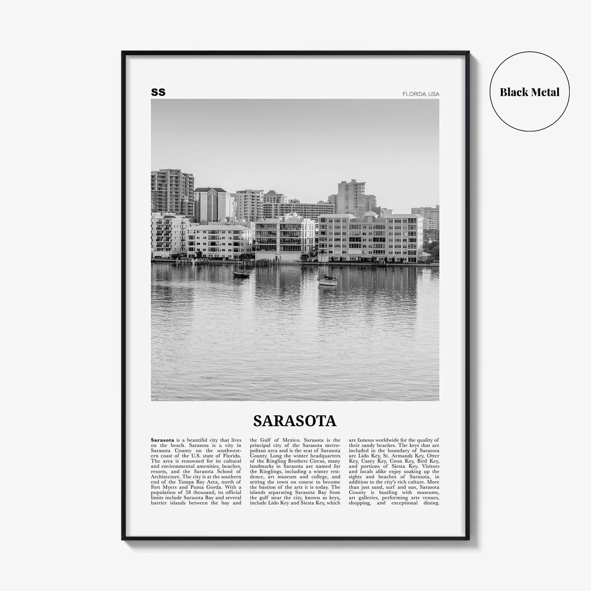Sarasota Print Black and White No 2, Sarasota Wall Art, Sarasota Poster, Sarasota Photo, Florida, USA, United States, North America