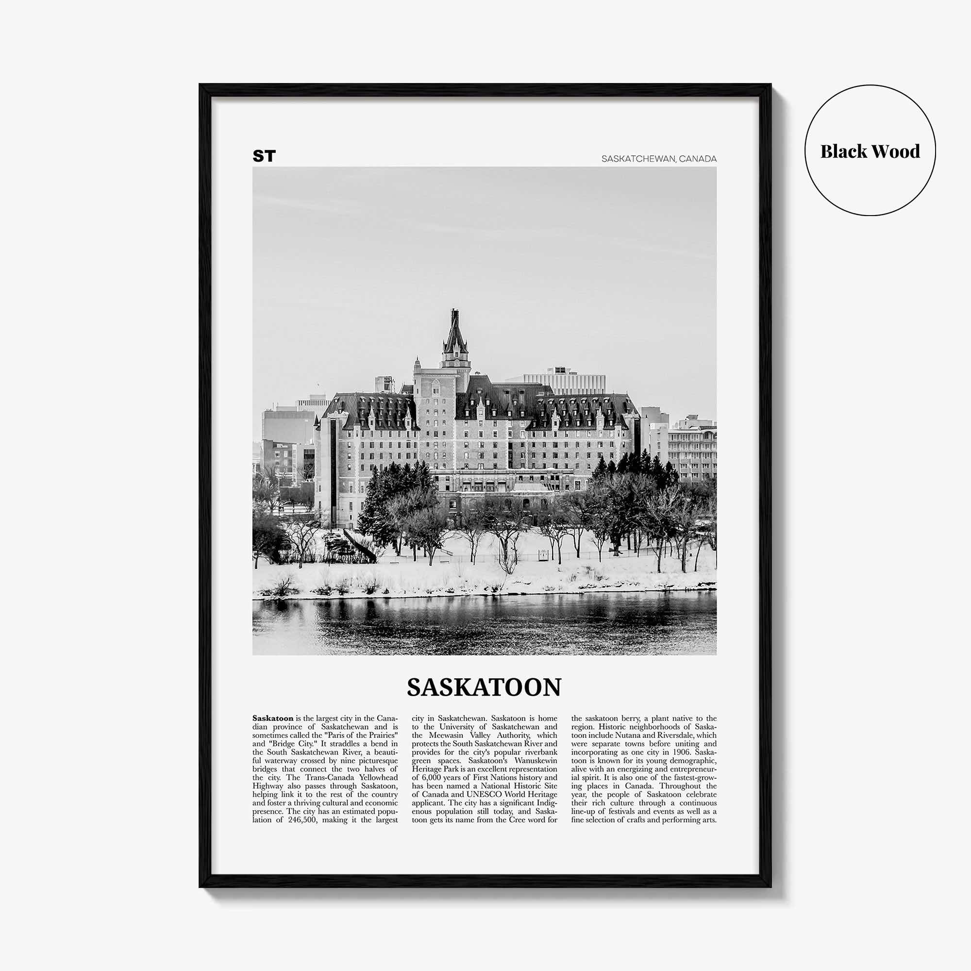 Saskatoon Print Black and White, Saskatoon Wall Art, Saskatoon Poster, Saskatoon Photo, Saskatoon Wall Décor, Saskatchewan, Corman Park