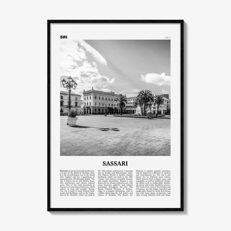 Sassari Print Black and White, Sassari Wall Art, Sassari Poster, Sassari Photo, Sassari Wall Décor, Sassari Map, Italy