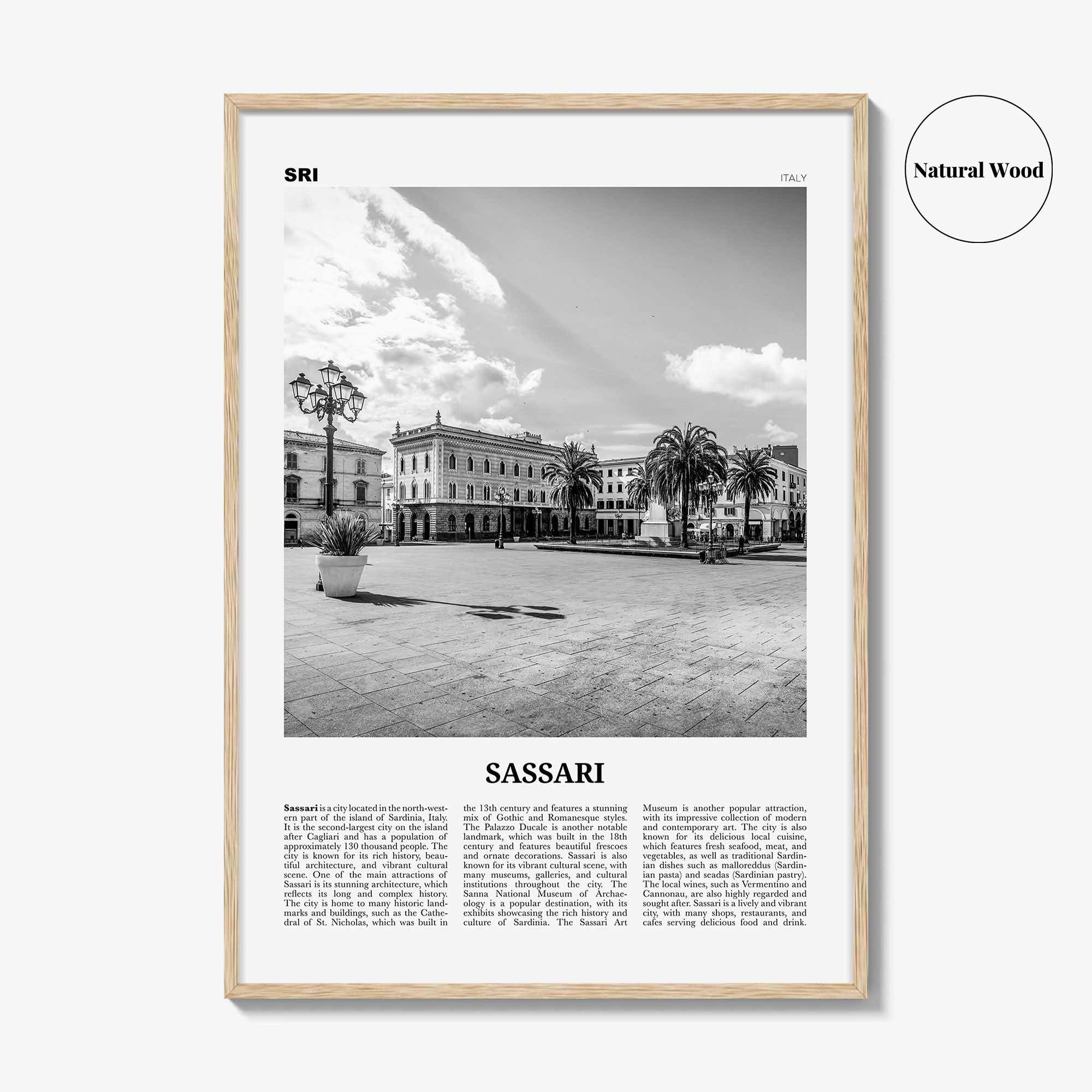 Sassari Print Black and White, Sassari Wall Art, Sassari Poster, Sassari Photo, Sassari Wall Décor, Sassari Map, Italy