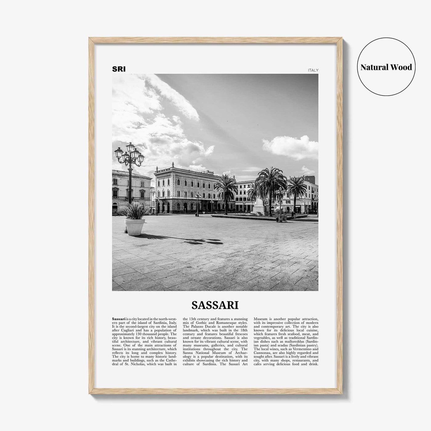 Sassari Print Black and White, Sassari Wall Art, Sassari Poster, Sassari Photo, Sassari Wall Décor, Sassari Map, Italy